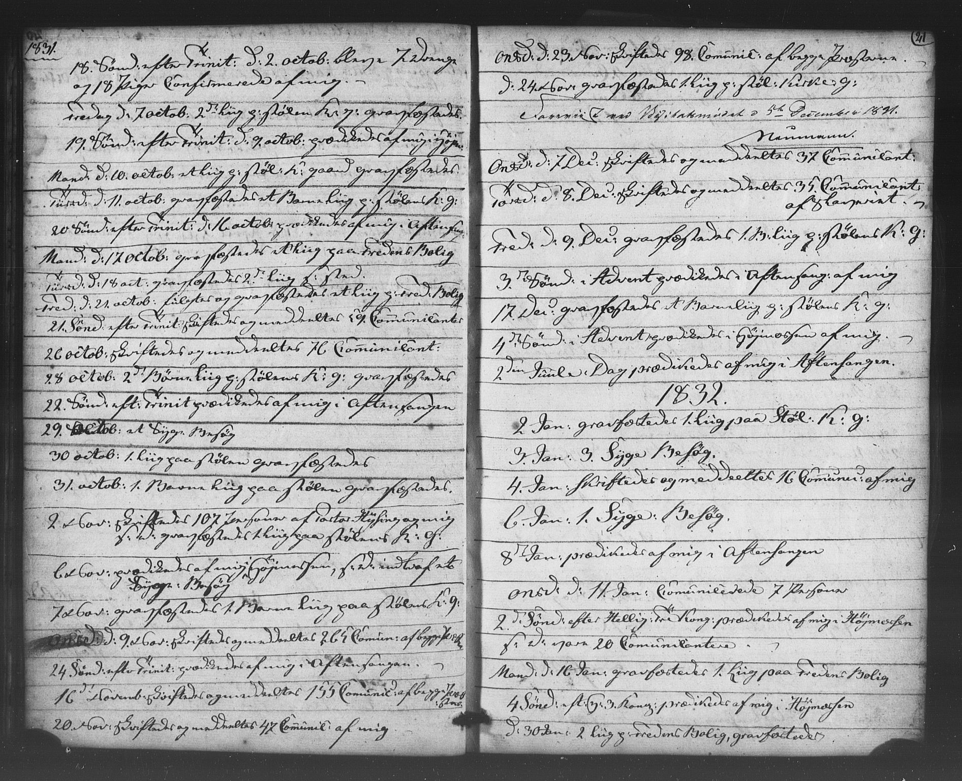 Korskirken sokneprestembete, SAB/A-76101/H/Haa/L0066: Curate's parish register no. A 1, 1826-1843, p. 21