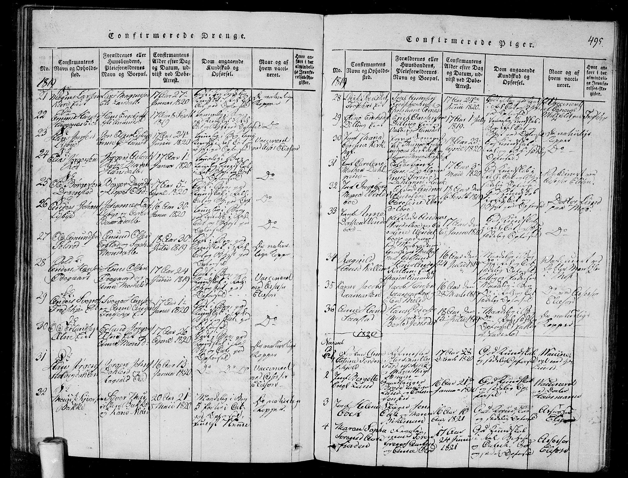 Rygge prestekontor Kirkebøker, SAO/A-10084b/G/Ga/L0001: Parish register (copy) no. 1, 1814-1871, p. 494-495