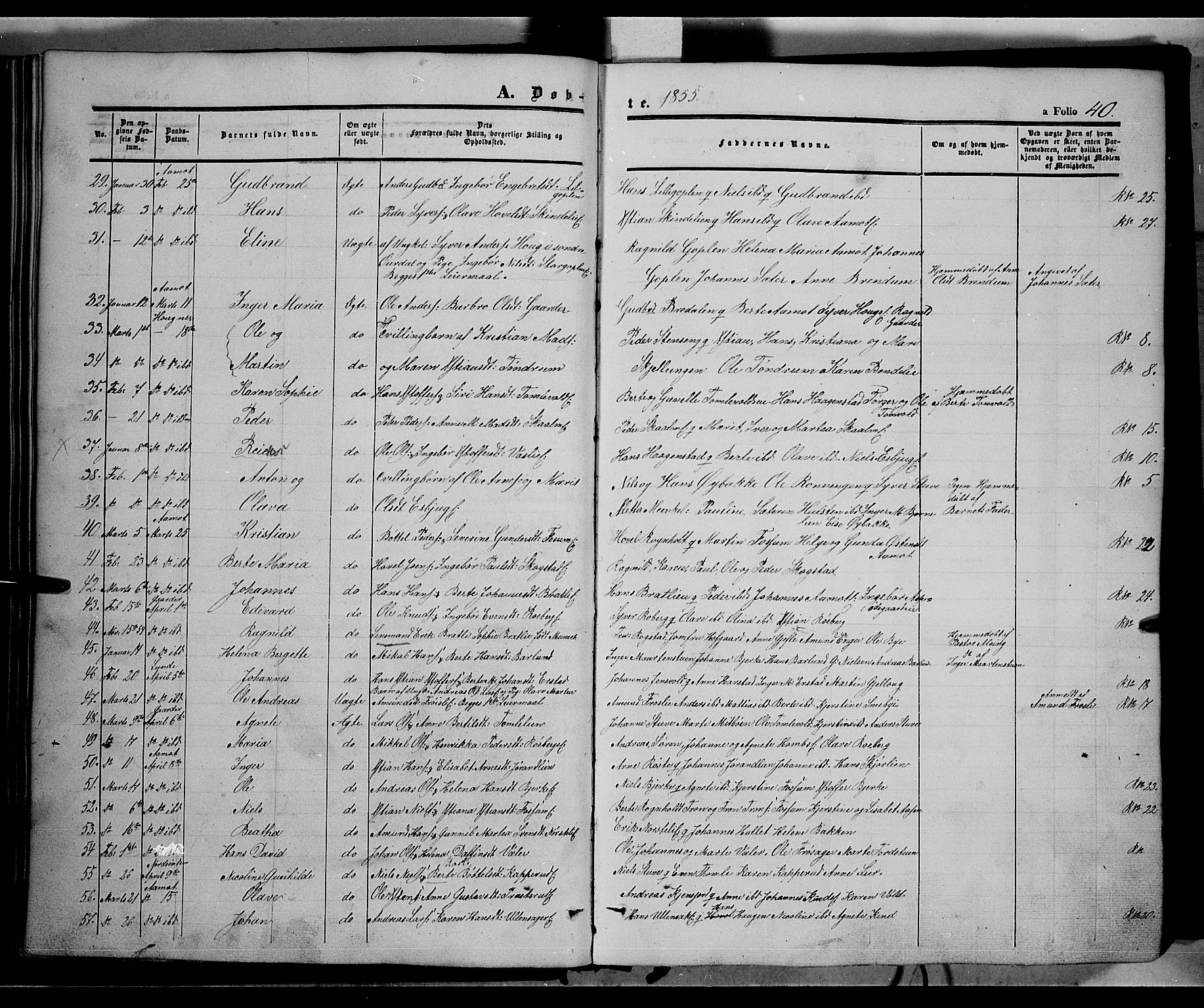Land prestekontor, SAH/PREST-120/H/Ha/Haa/L0010: Parish register (official) no. 10, 1847-1859, p. 40