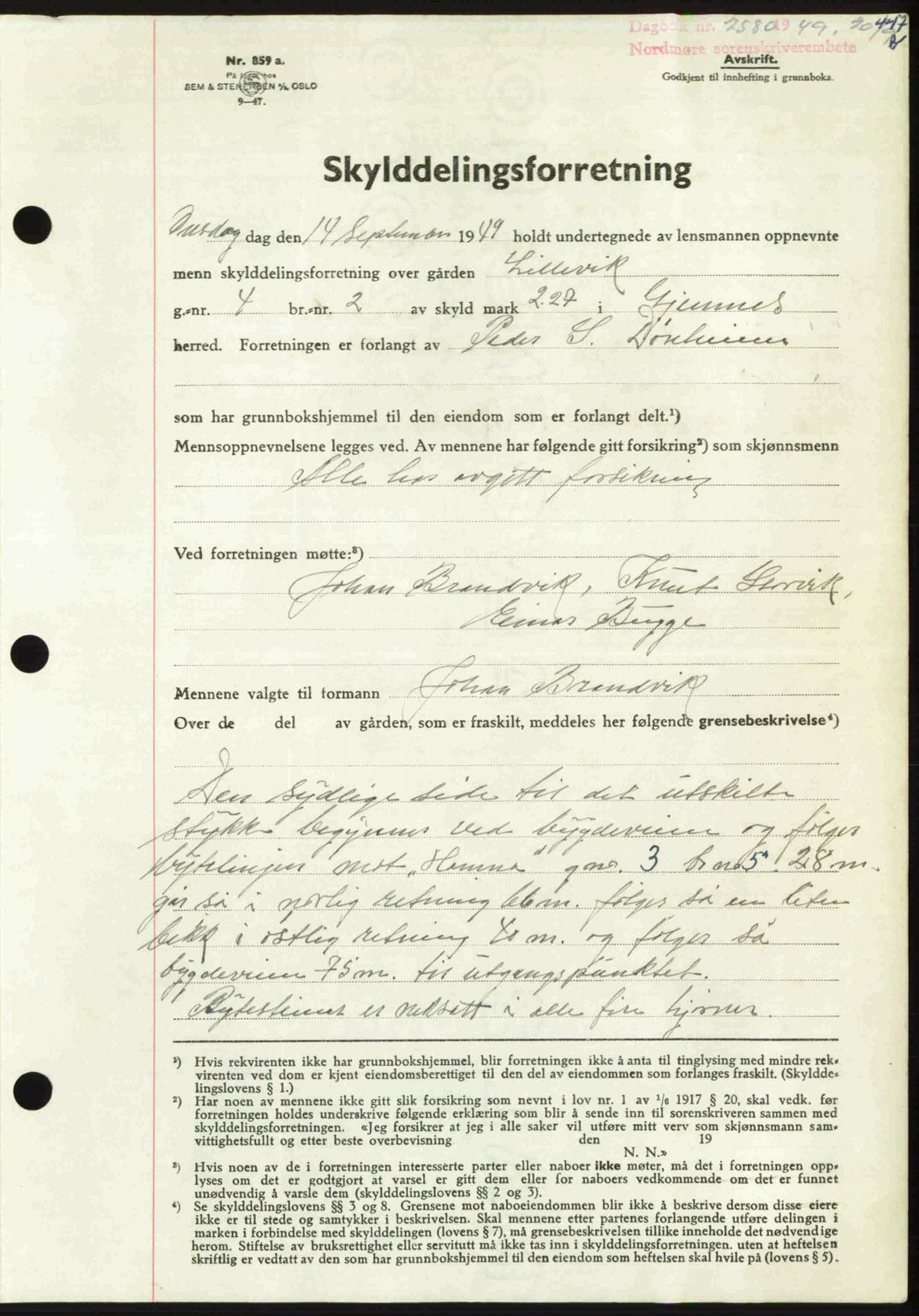 Nordmøre sorenskriveri, AV/SAT-A-4132/1/2/2Ca: Mortgage book no. A112, 1949-1949, Diary no: : 2580/1949