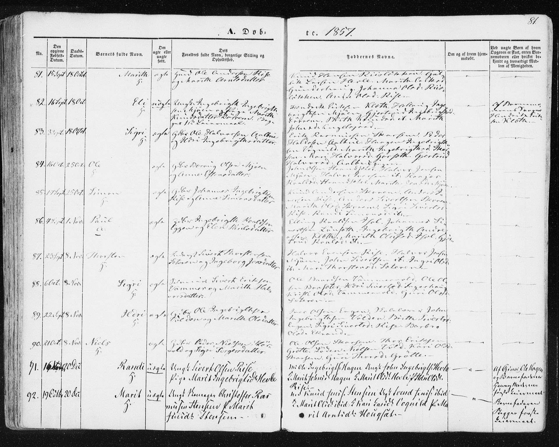 Ministerialprotokoller, klokkerbøker og fødselsregistre - Sør-Trøndelag, SAT/A-1456/678/L0899: Parish register (official) no. 678A08, 1848-1872, p. 81