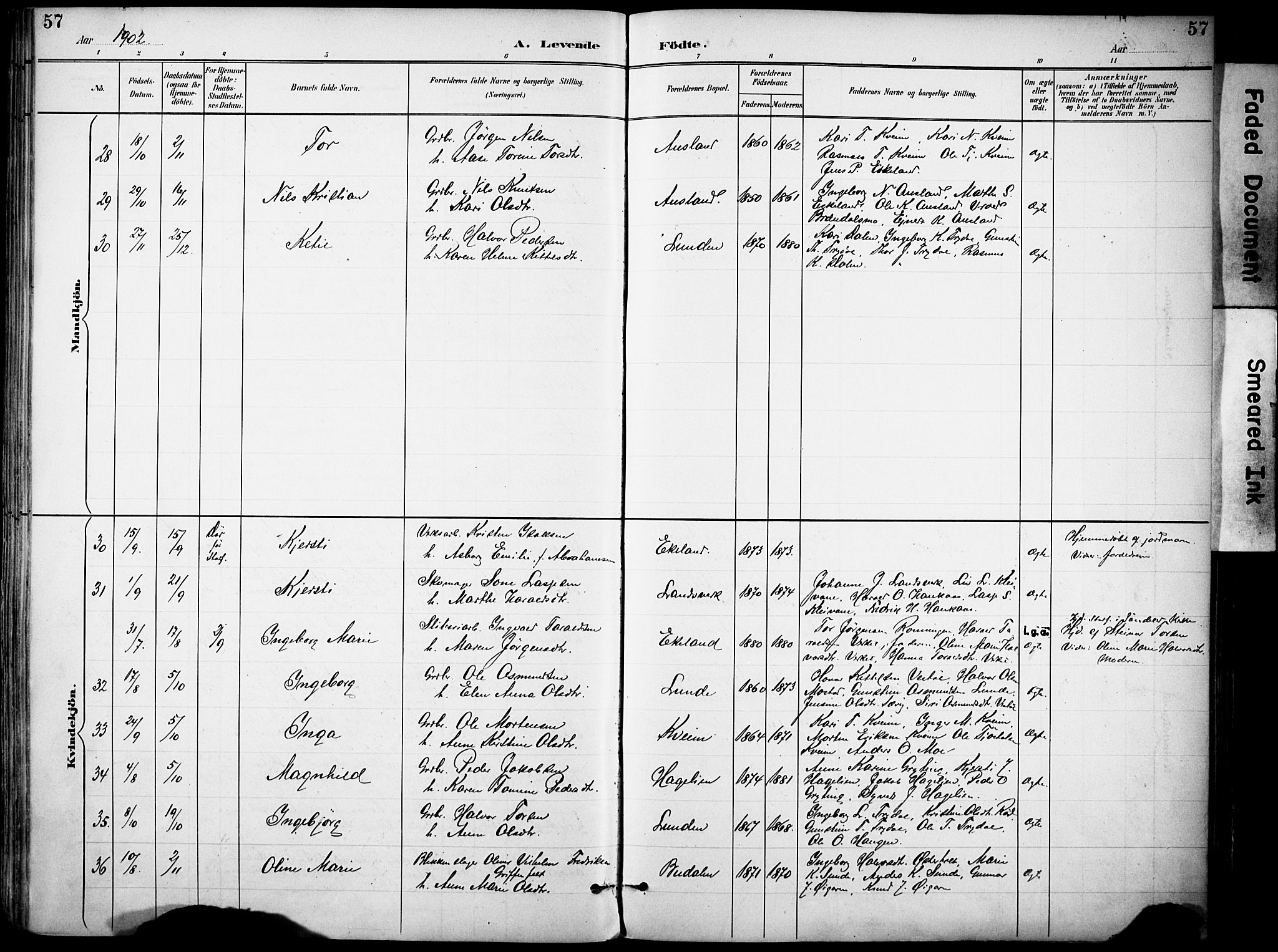 Gjerstad sokneprestkontor, SAK/1111-0014/F/Fa/Faa/L0010: Parish register (official) no. A 10, 1891-1902, p. 57