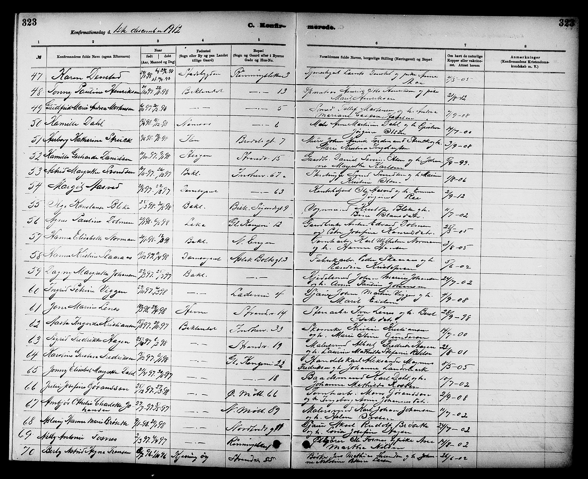 Ministerialprotokoller, klokkerbøker og fødselsregistre - Sør-Trøndelag, SAT/A-1456/605/L0254: Parish register (copy) no. 605C01, 1908-1916, p. 323