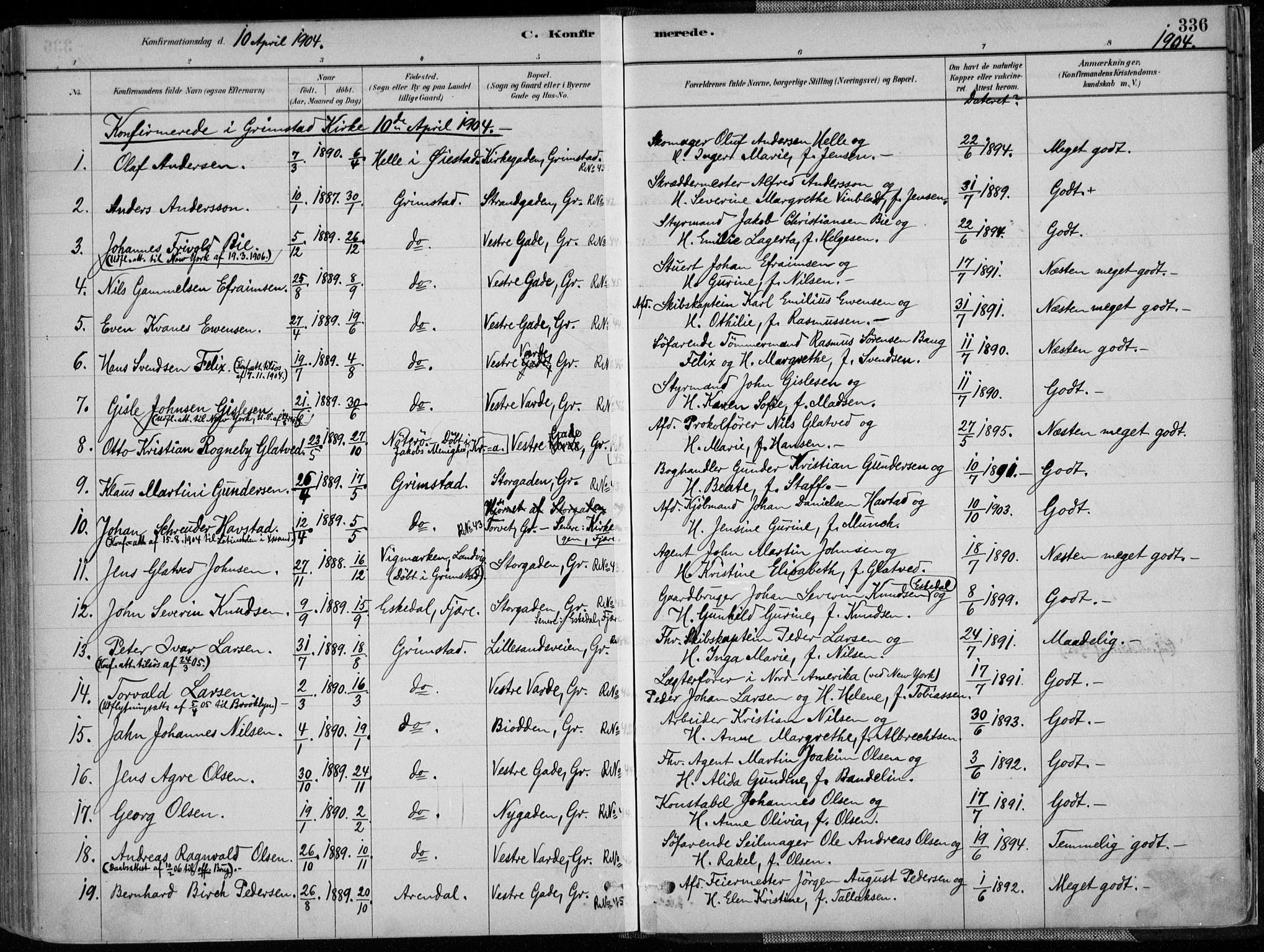 Grimstad sokneprestkontor, SAK/1111-0017/F/Fa/L0003: Parish register (official) no. A 2, 1882-1912, p. 336