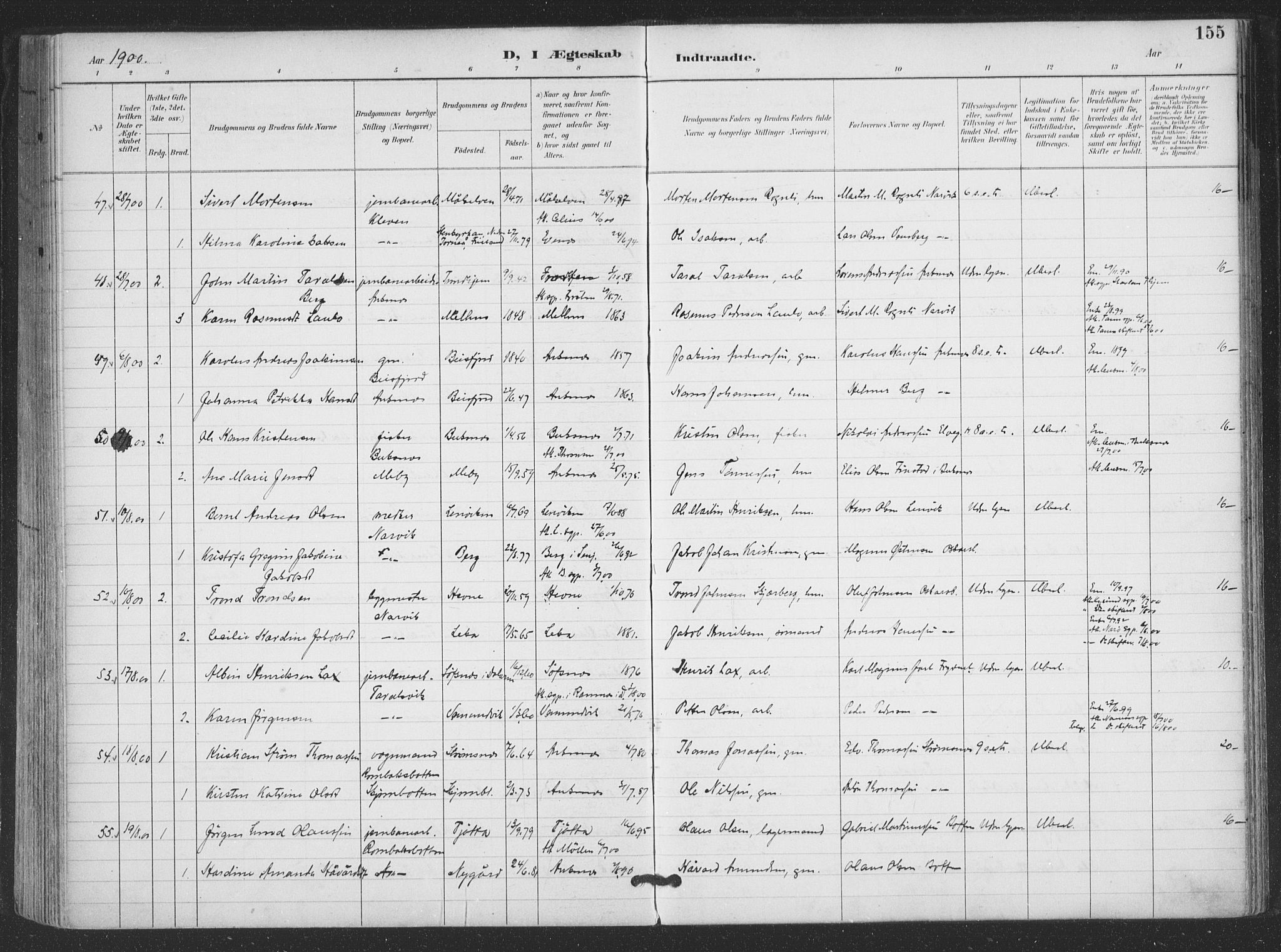 Ministerialprotokoller, klokkerbøker og fødselsregistre - Nordland, SAT/A-1459/866/L0939: Parish register (official) no. 866A02, 1894-1906, p. 155