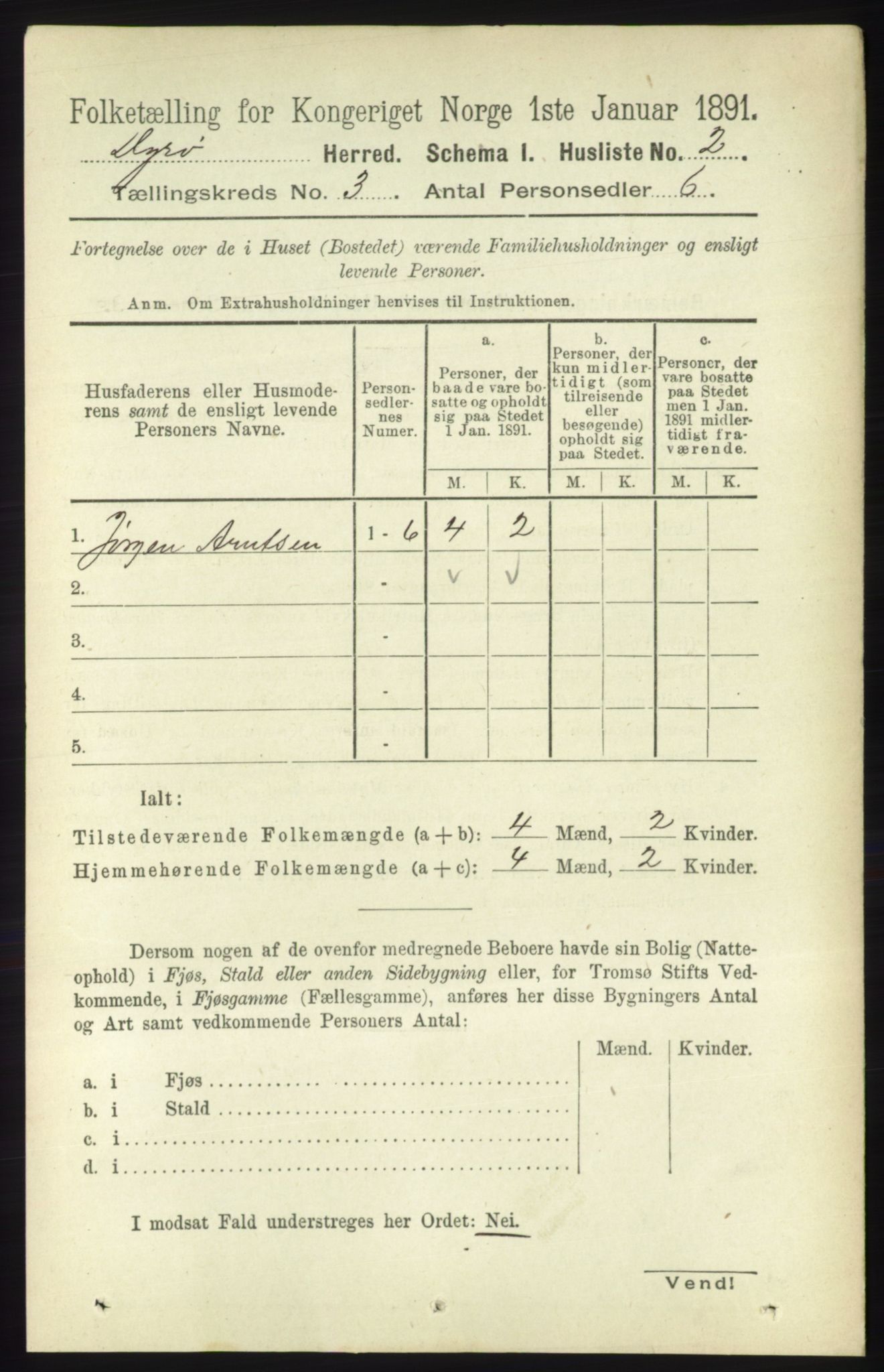 RA, 1891 census for 1926 Dyrøy, 1891, p. 1106