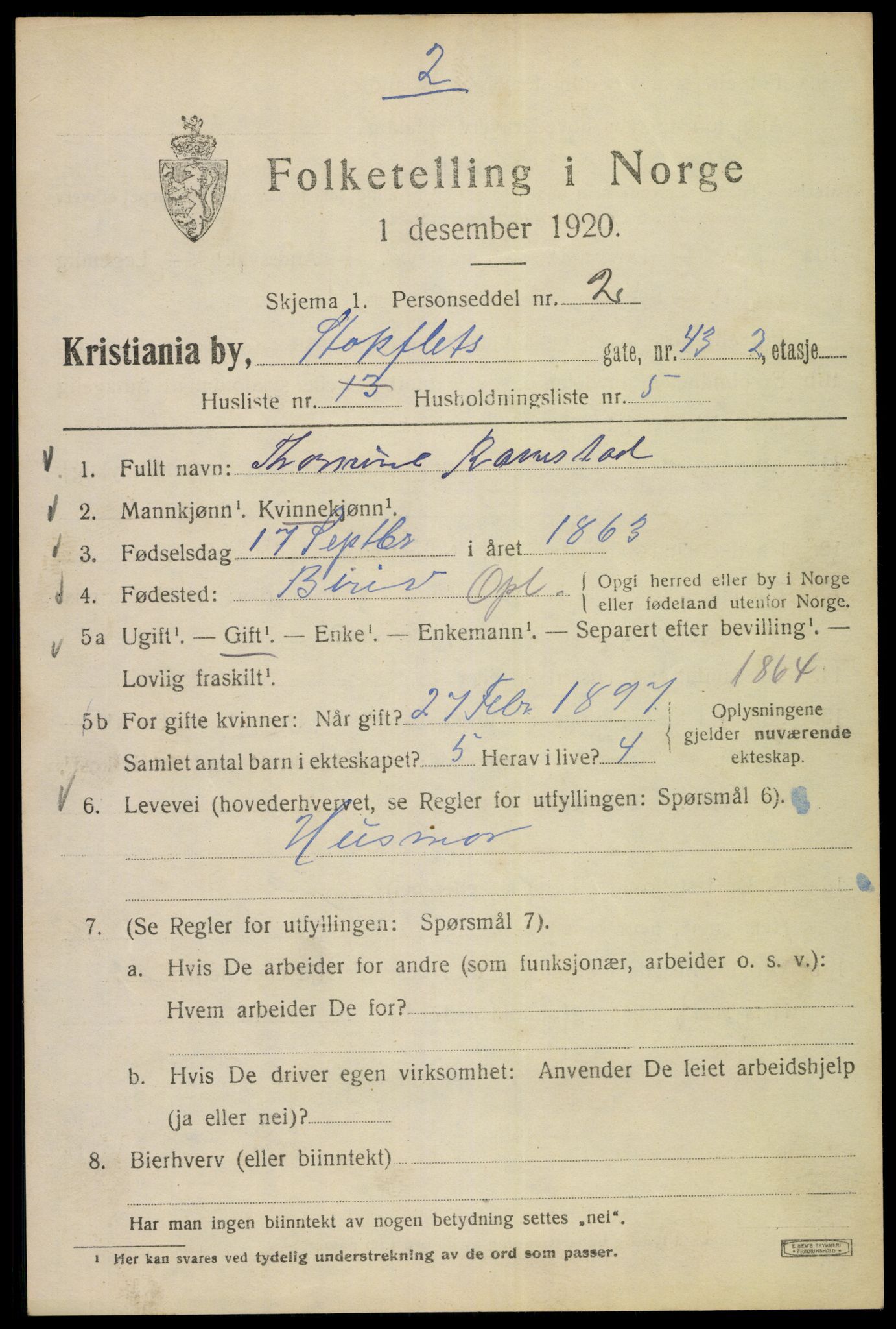 SAO, 1920 census for Kristiania, 1920, p. 543983