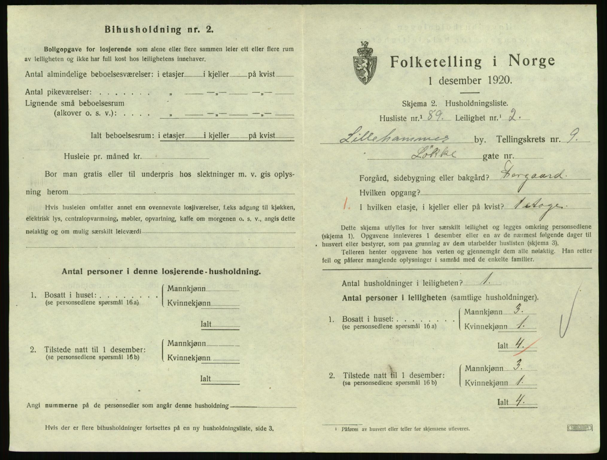 SAH, 1920 census for Lillehammer, 1920, p. 3364