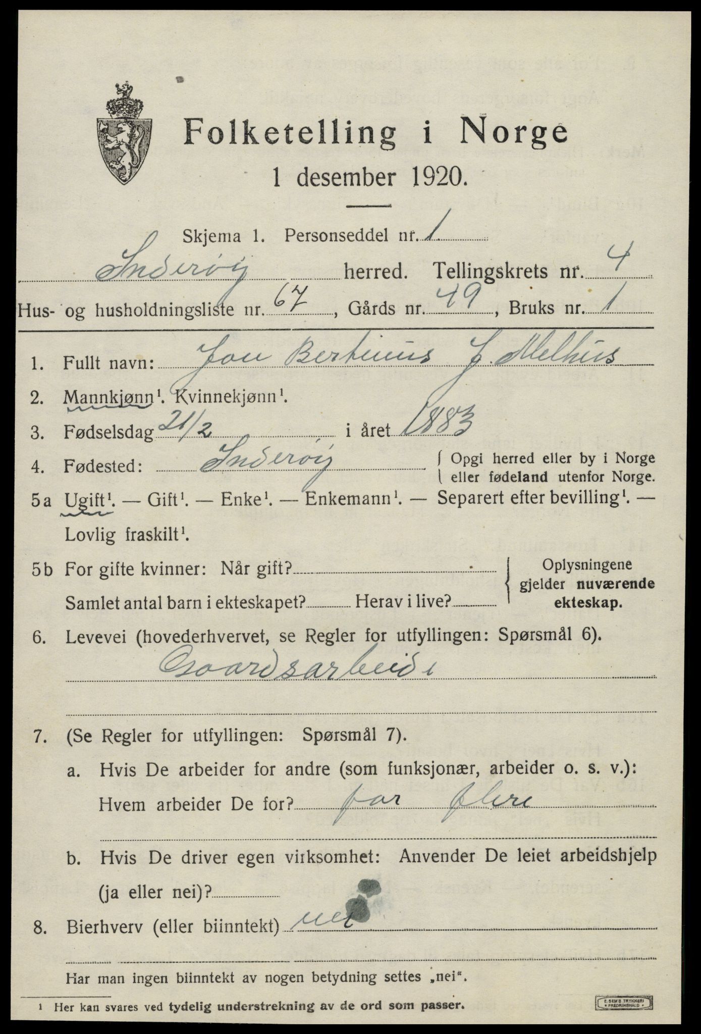 SAT, 1920 census for Inderøy, 1920, p. 4179