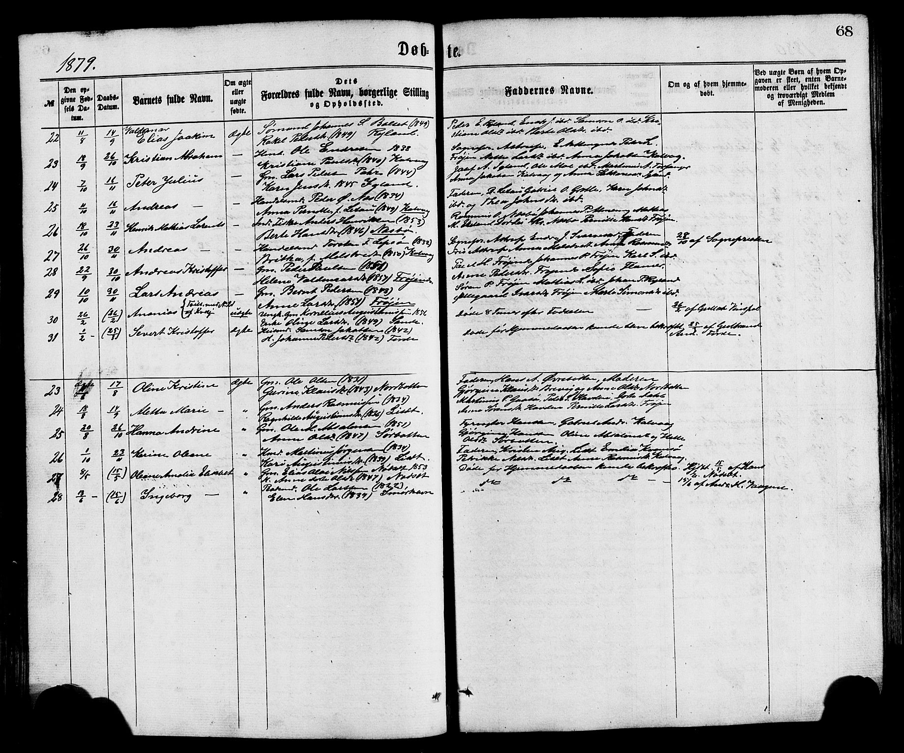 Bremanger sokneprestembete, SAB/A-82201/H/Hab/Haba/L0002: Parish register (copy) no. A 2, 1866-1889, p. 68
