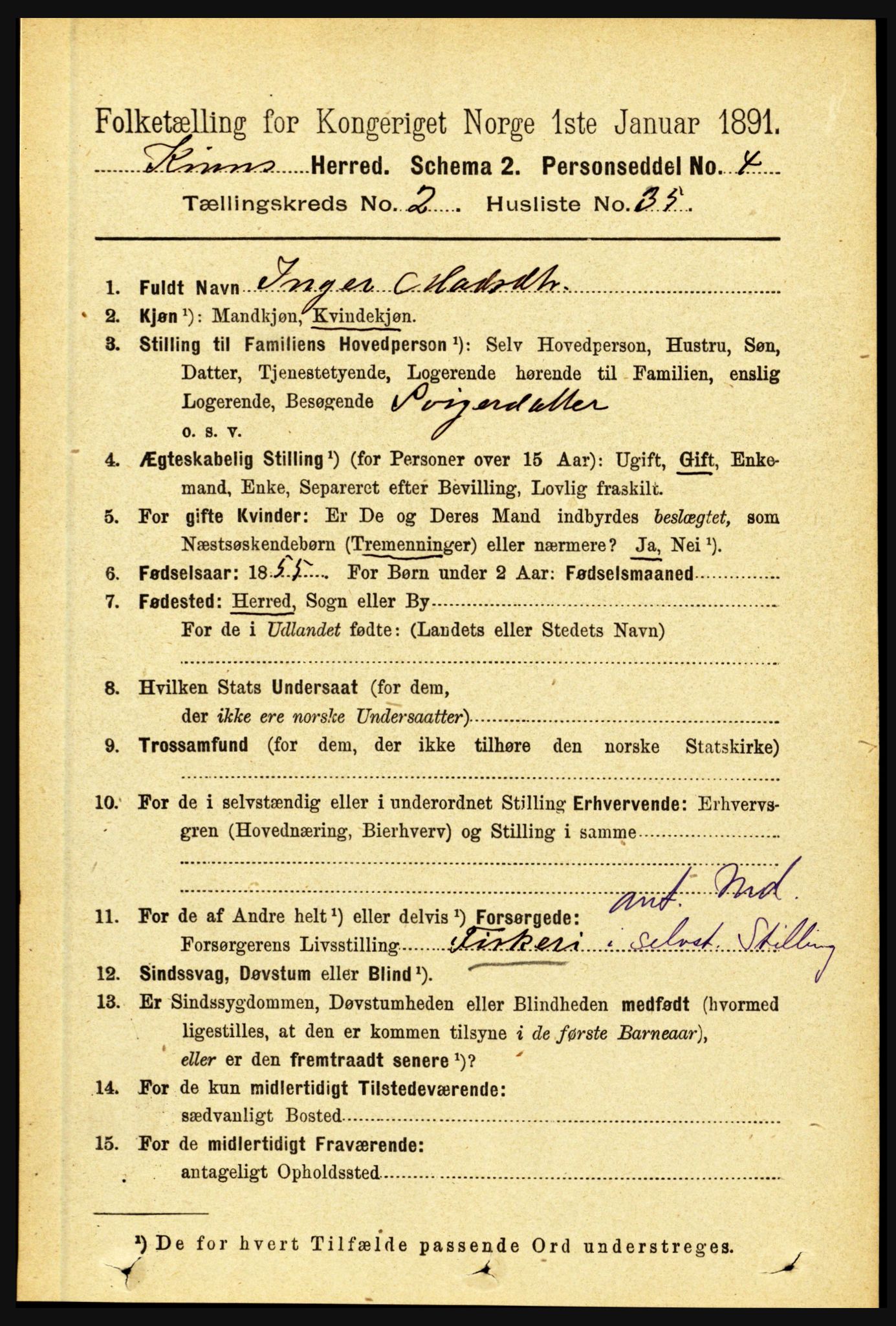 RA, 1891 census for 1437 Kinn, 1891, p. 753