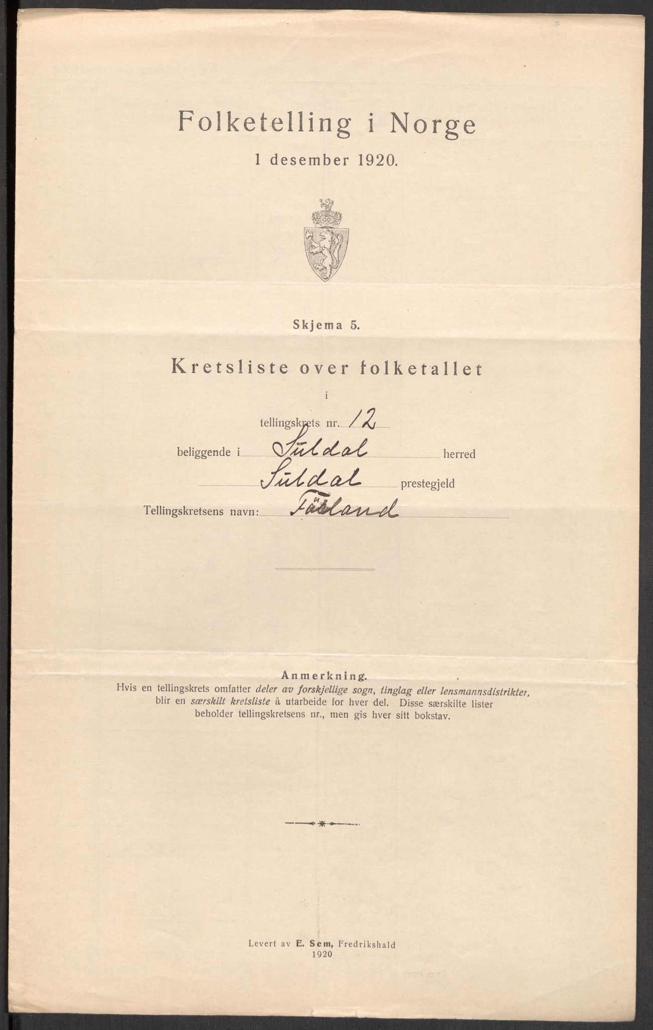 SAST, 1920 census for Suldal, 1920, p. 40