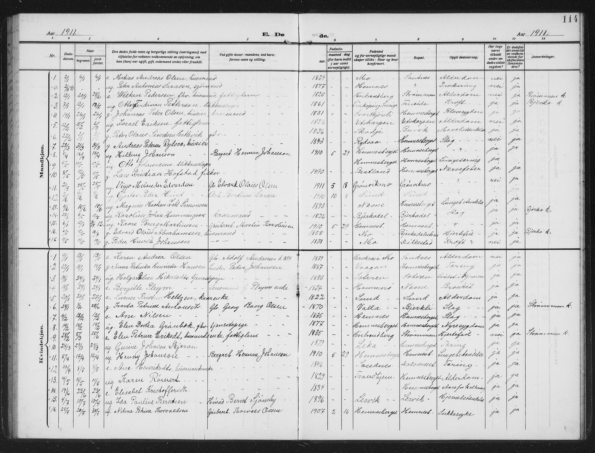 Ministerialprotokoller, klokkerbøker og fødselsregistre - Nordland, AV/SAT-A-1459/825/L0371: Parish register (copy) no. 825C08, 1907-1940, p. 114