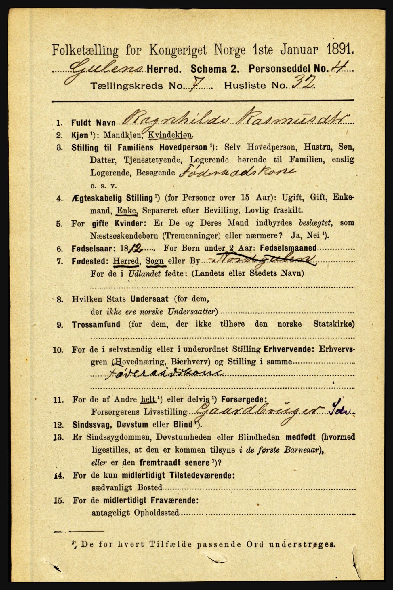 RA, 1891 census for 1411 Gulen, 1891, p. 2396