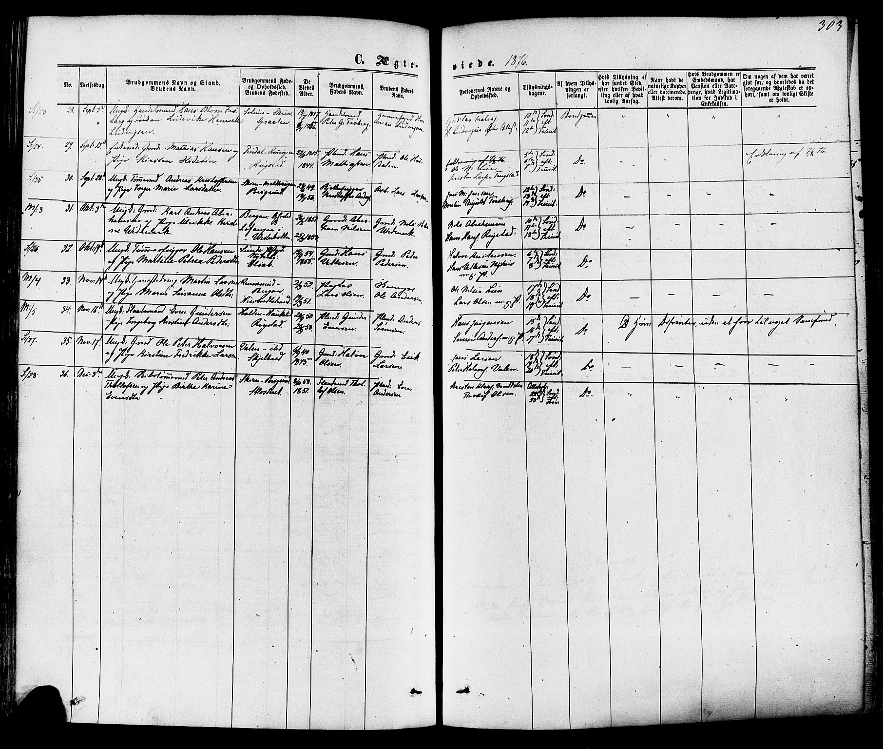 Solum kirkebøker, AV/SAKO-A-306/F/Fa/L0008: Parish register (official) no. I 8, 1865-1876, p. 303