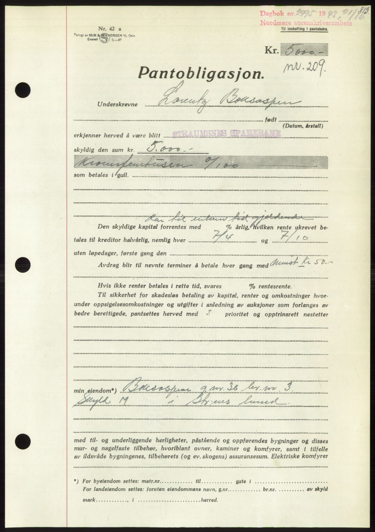 Nordmøre sorenskriveri, AV/SAT-A-4132/1/2/2Ca: Mortgage book no. B99, 1948-1948, Diary no: : 2995/1948