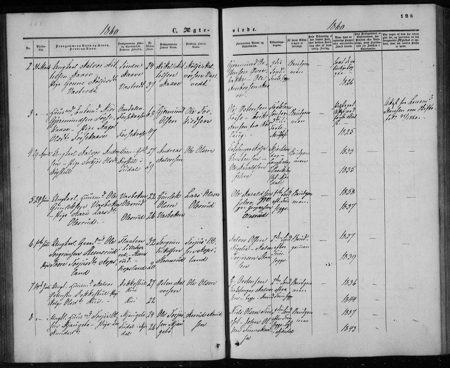 Gransherad kirkebøker, SAKO/A-267/F/Fa/L0003: Parish register (official) no. I 3, 1859-1870, p. 128