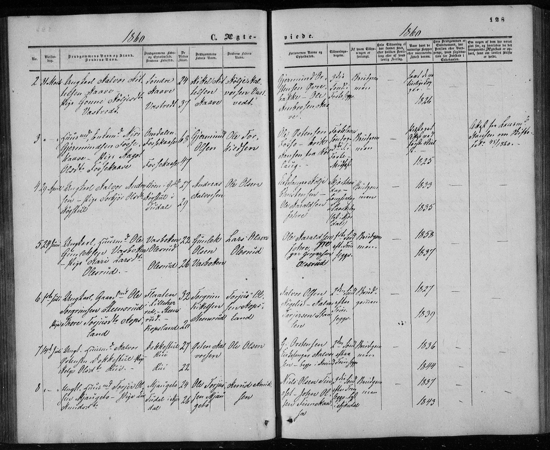 Gransherad kirkebøker, AV/SAKO-A-267/F/Fa/L0003: Parish register (official) no. I 3, 1859-1870, p. 128