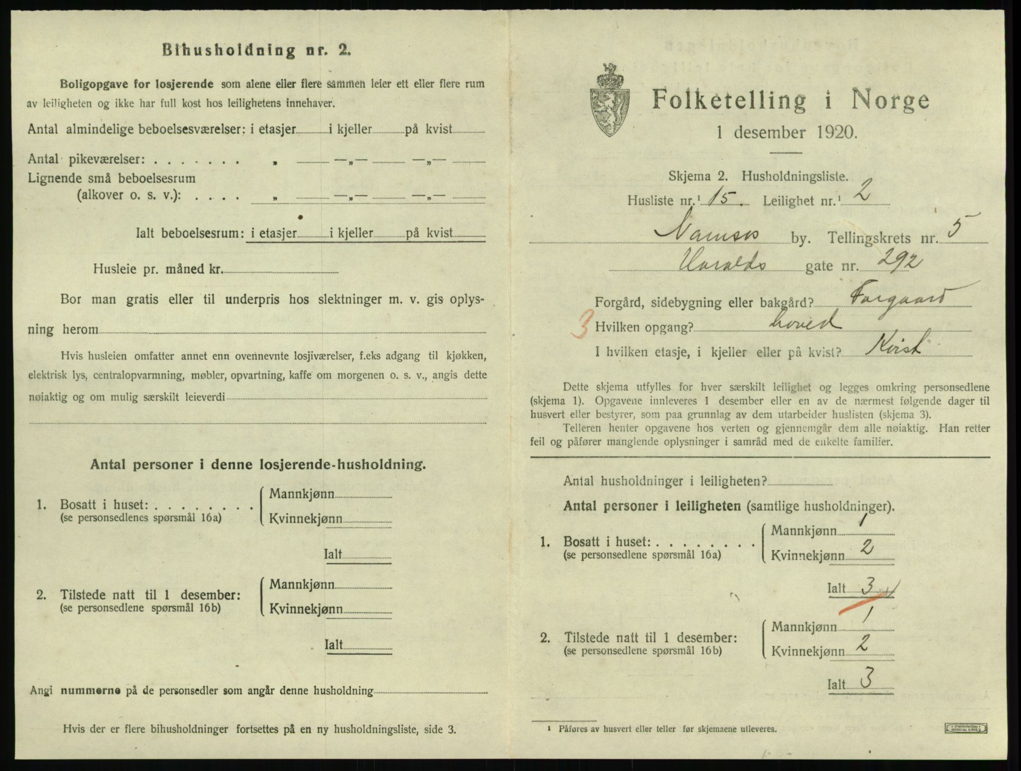 SAT, 1920 census for Namsos, 1920, p. 1655