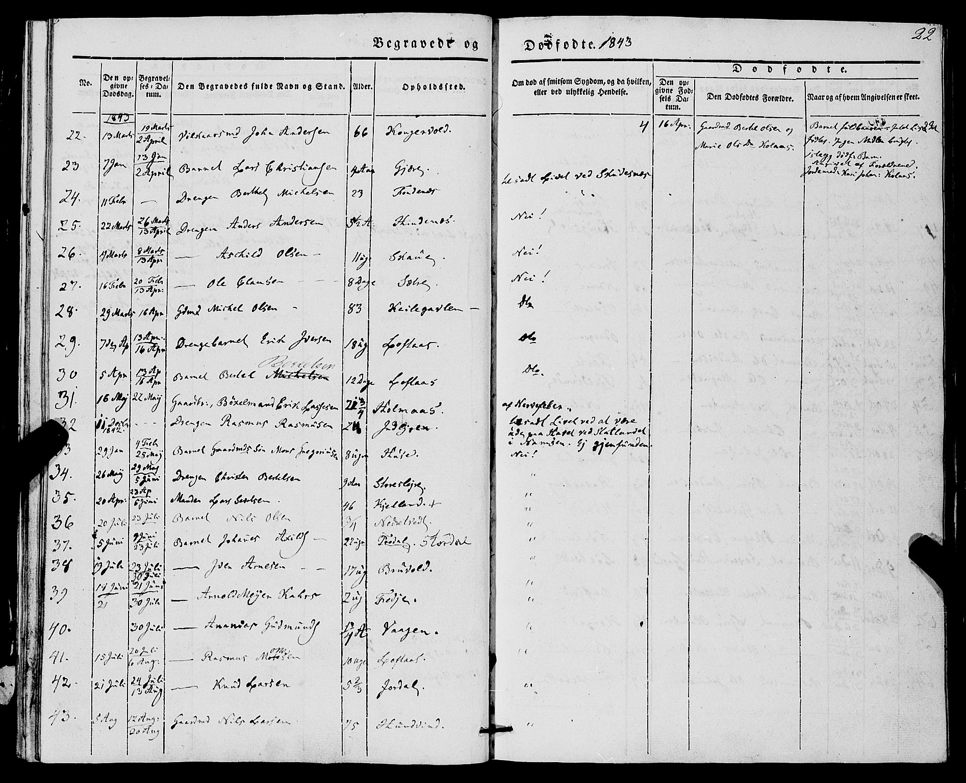 Lindås Sokneprestembete, SAB/A-76701/H/Haa: Parish register (official) no. A 14, 1835-1847, p. 22