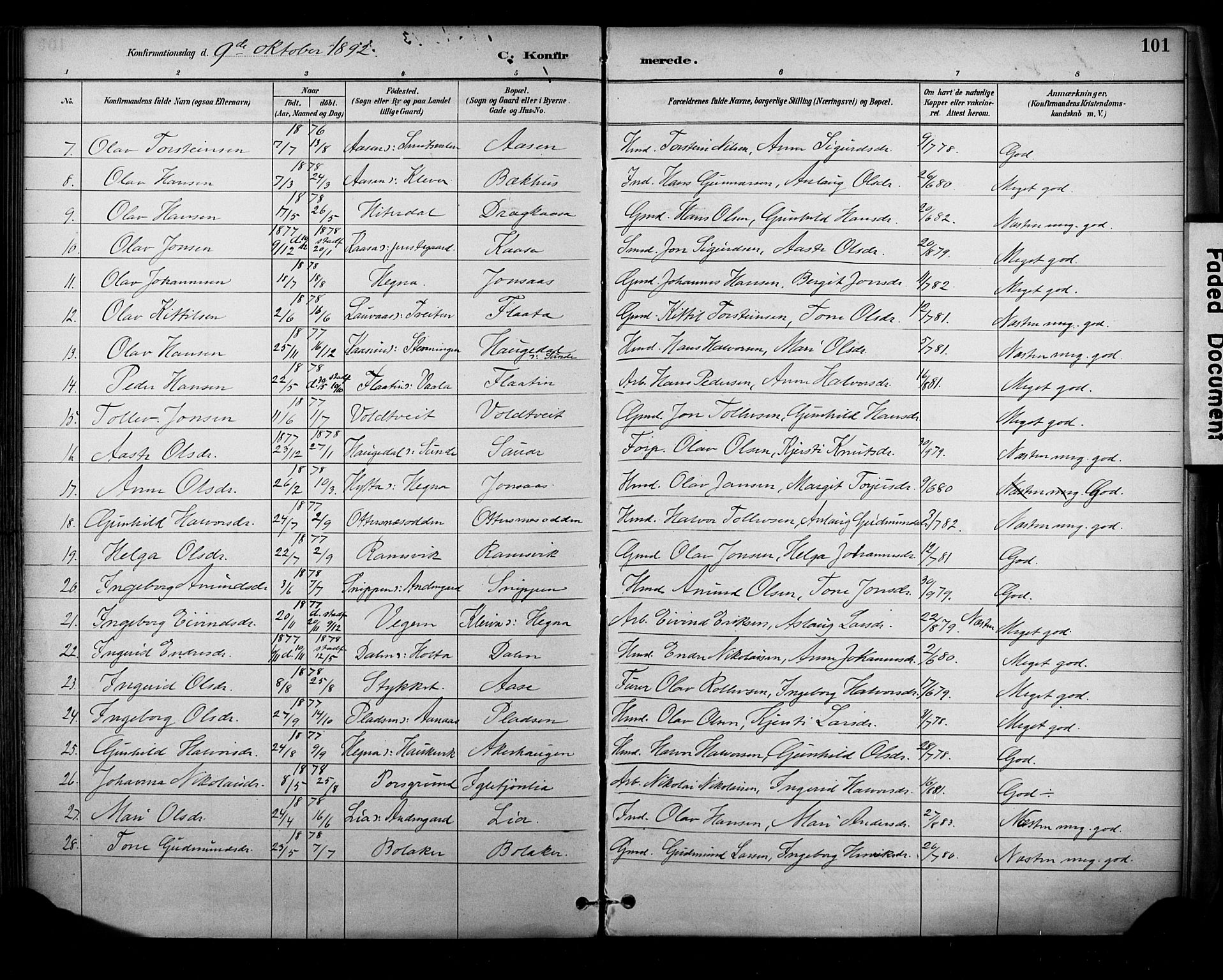 Sauherad kirkebøker, AV/SAKO-A-298/F/Fa/L0009: Parish register (official) no. I 9, 1887-1912, p. 101