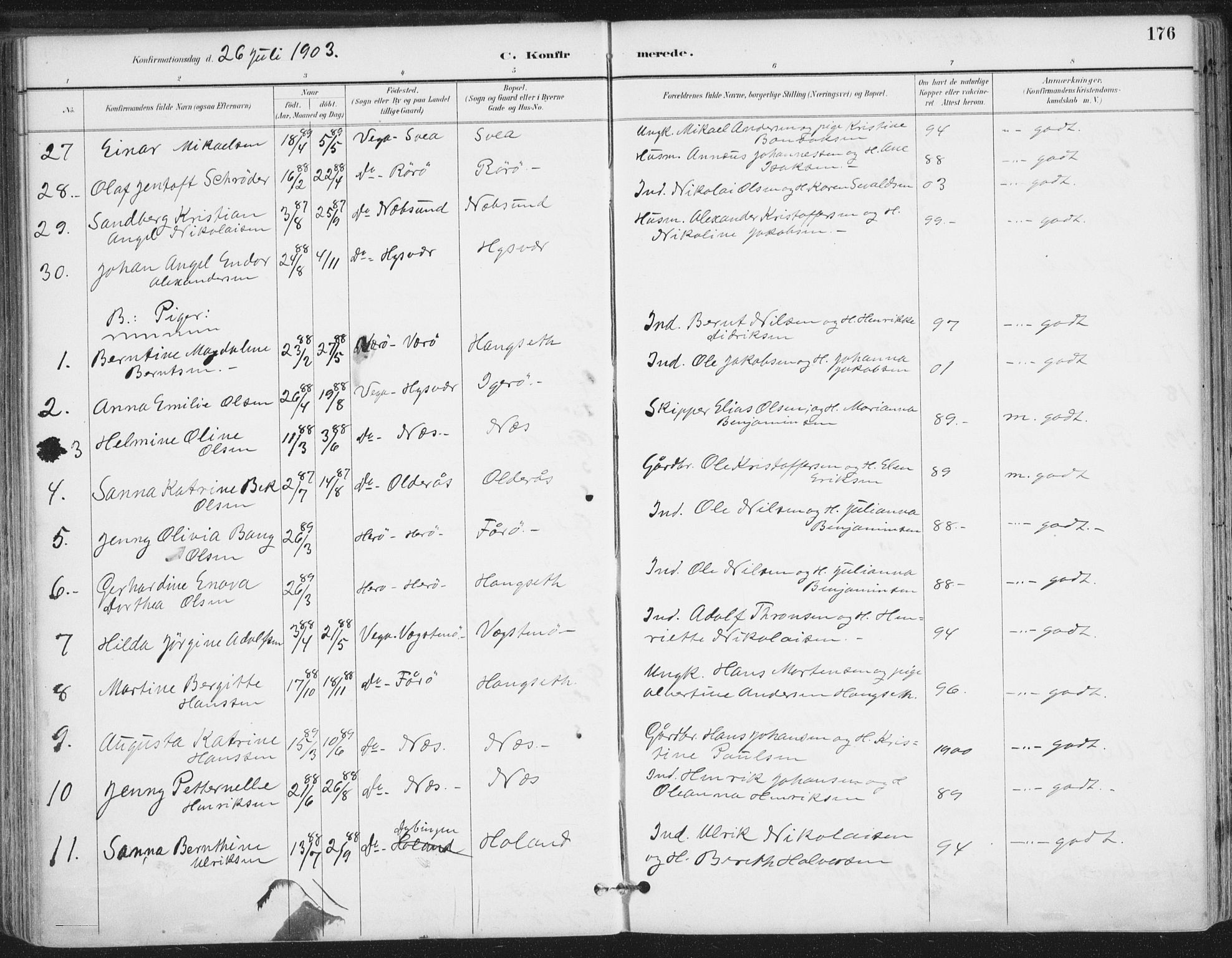 Ministerialprotokoller, klokkerbøker og fødselsregistre - Nordland, AV/SAT-A-1459/816/L0244: Parish register (official) no. 816A10, 1886-1903, p. 176