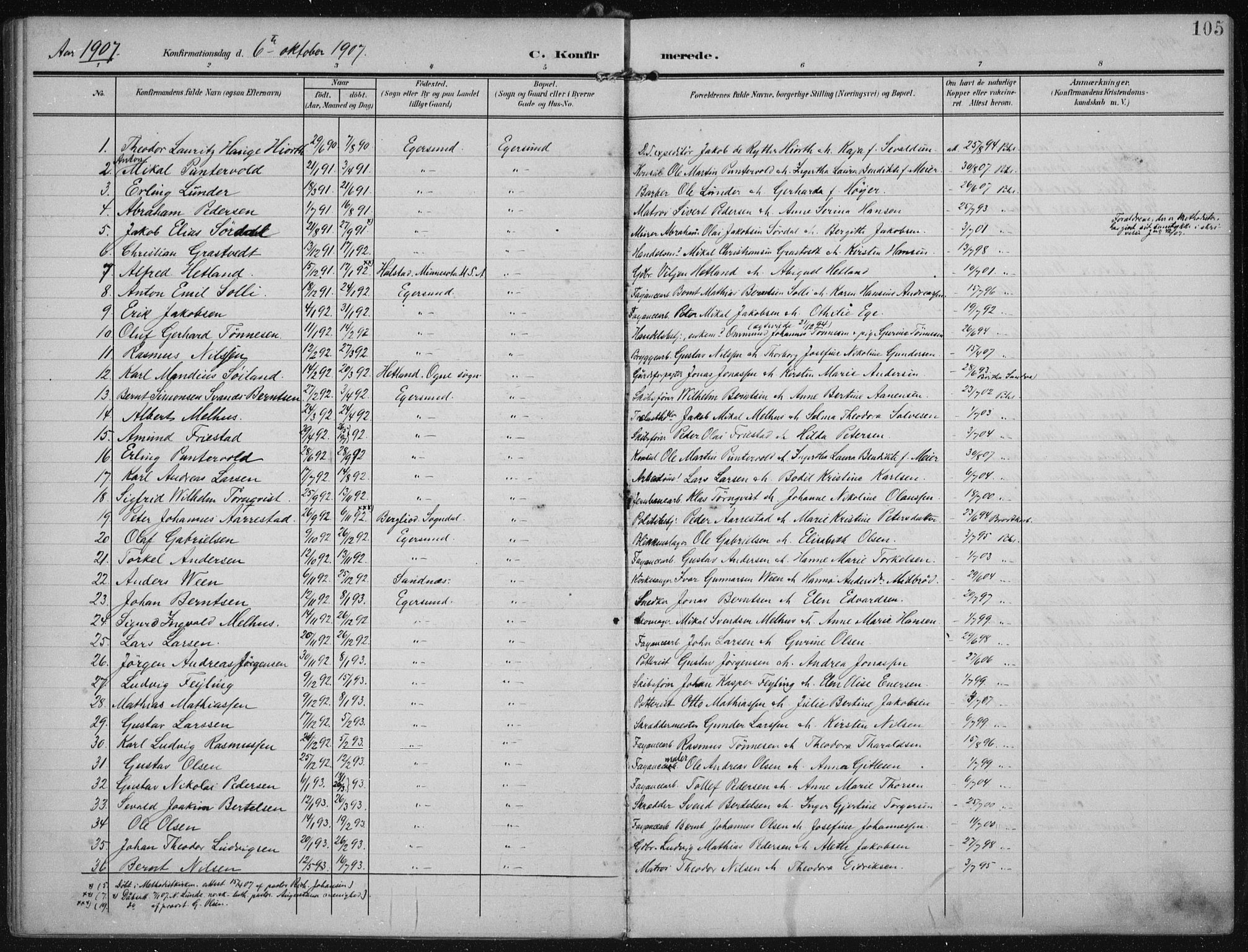 Eigersund sokneprestkontor, AV/SAST-A-101807/S08/L0022: Parish register (official) no. A 21, 1905-1928, p. 105