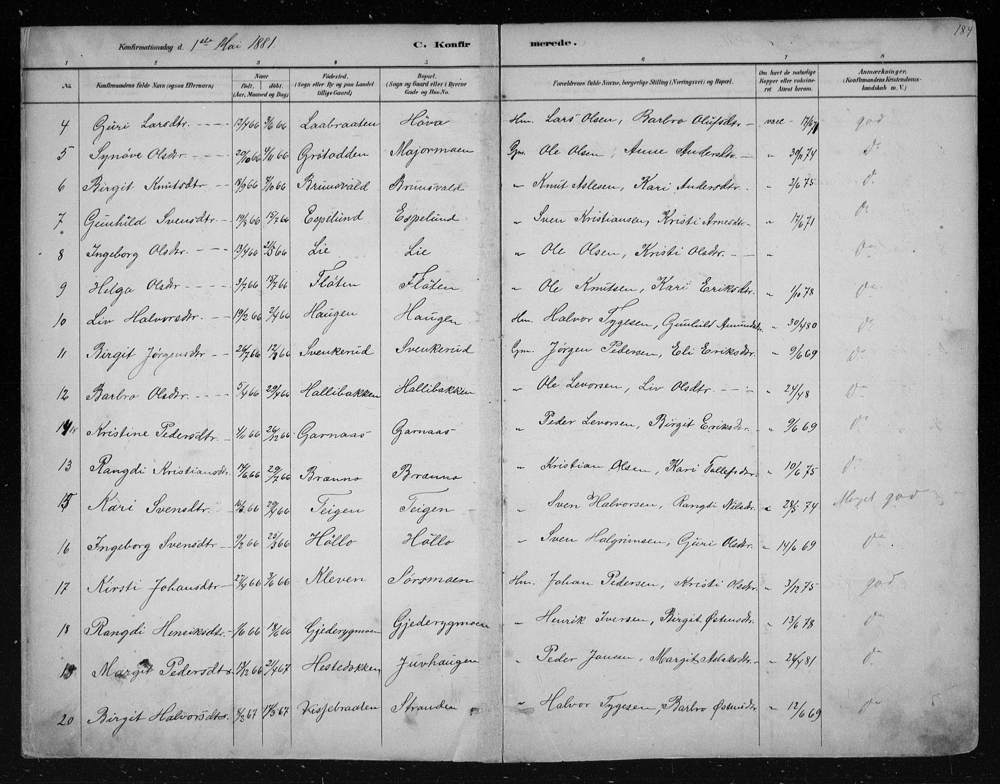 Nes kirkebøker, AV/SAKO-A-236/F/Fa/L0011: Parish register (official) no. 11, 1881-1912, p. 184