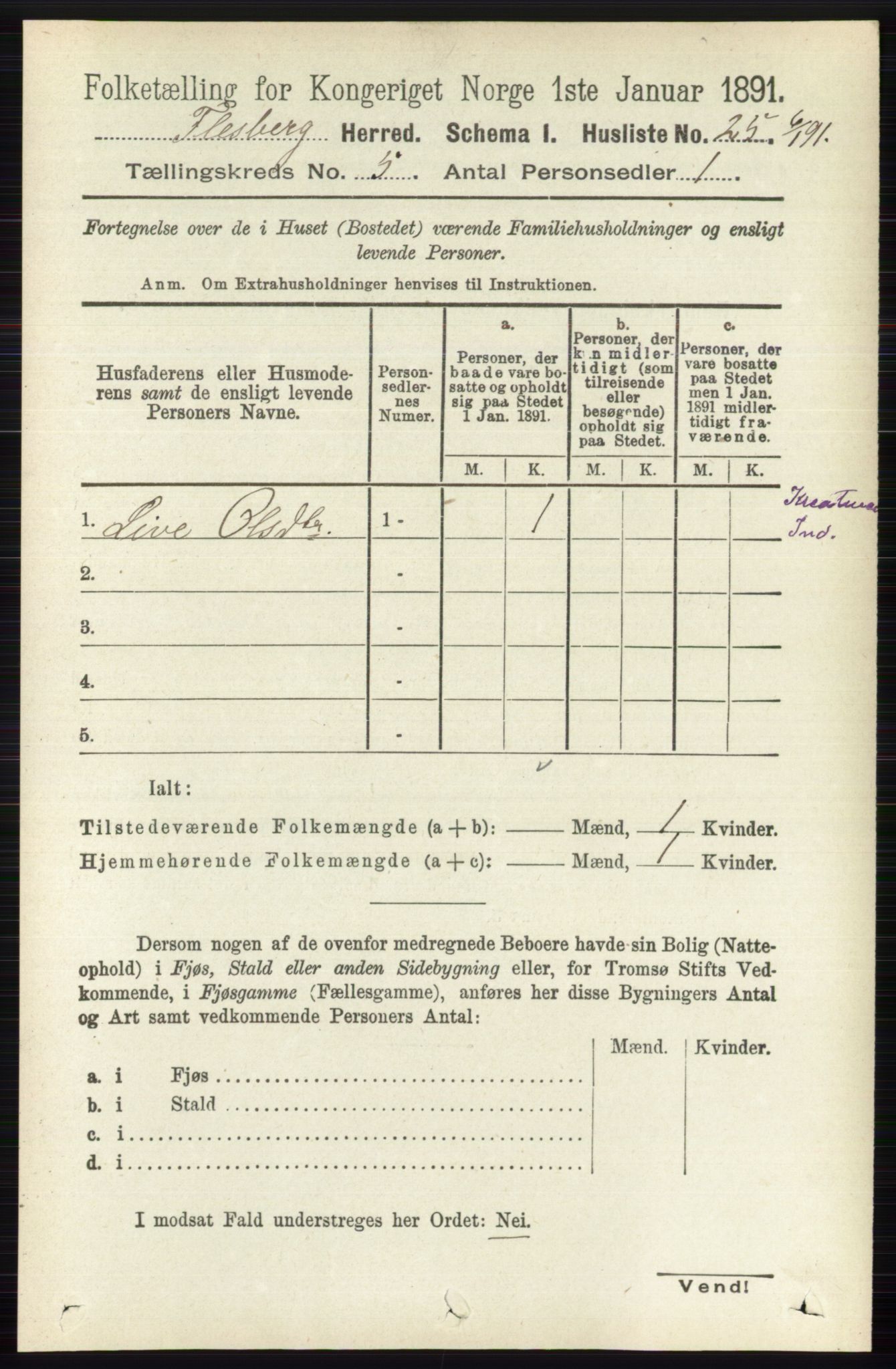 RA, 1891 census for 0631 Flesberg, 1891, p. 712