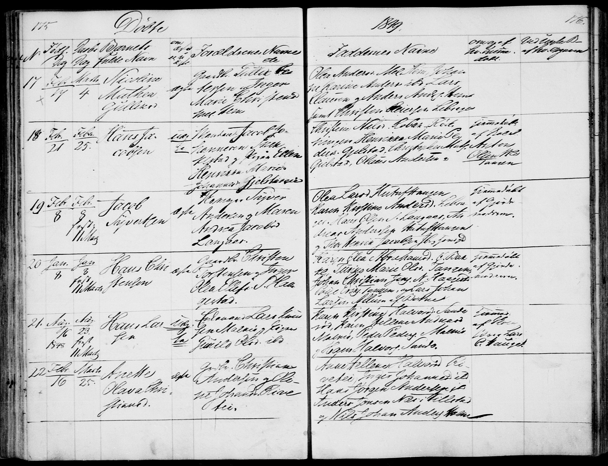 Våle kirkebøker, AV/SAKO-A-334/F/Fa/L0009a: Parish register (official) no. I 9A, 1839-1860, p. 175-176