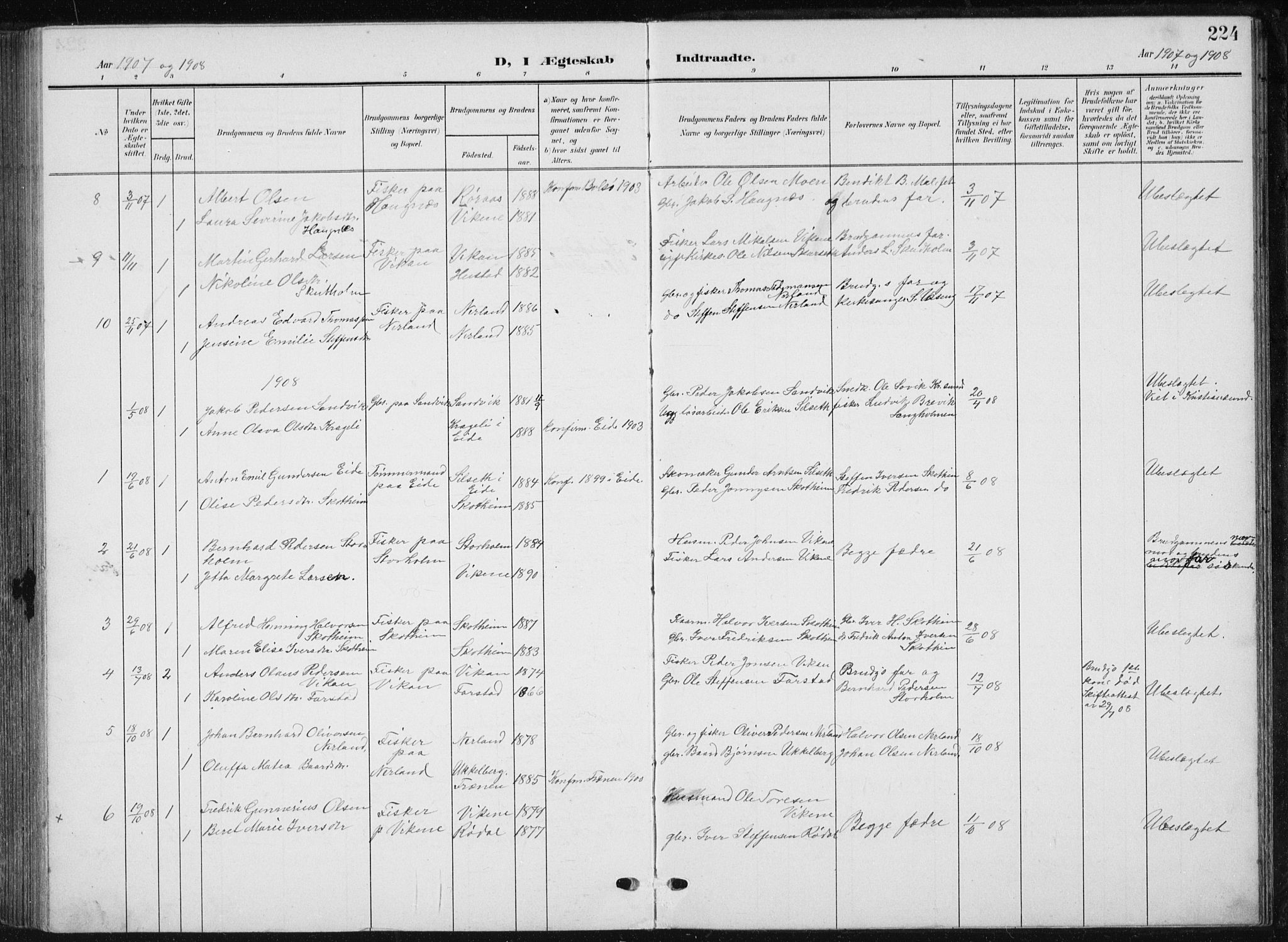 Ministerialprotokoller, klokkerbøker og fødselsregistre - Møre og Romsdal, AV/SAT-A-1454/567/L0784: Parish register (copy) no. 567C04, 1903-1938, p. 224