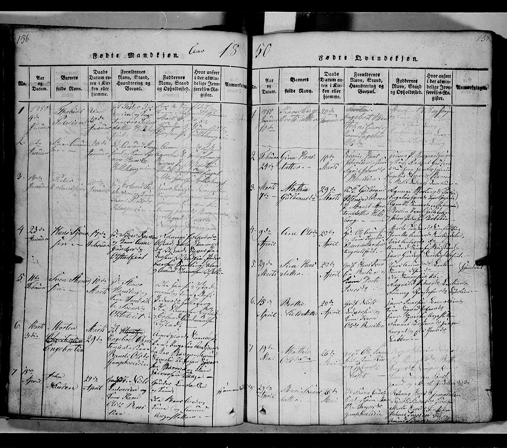 Gausdal prestekontor, SAH/PREST-090/H/Ha/Hab/L0002: Parish register (copy) no. 2, 1818-1874, p. 156-157
