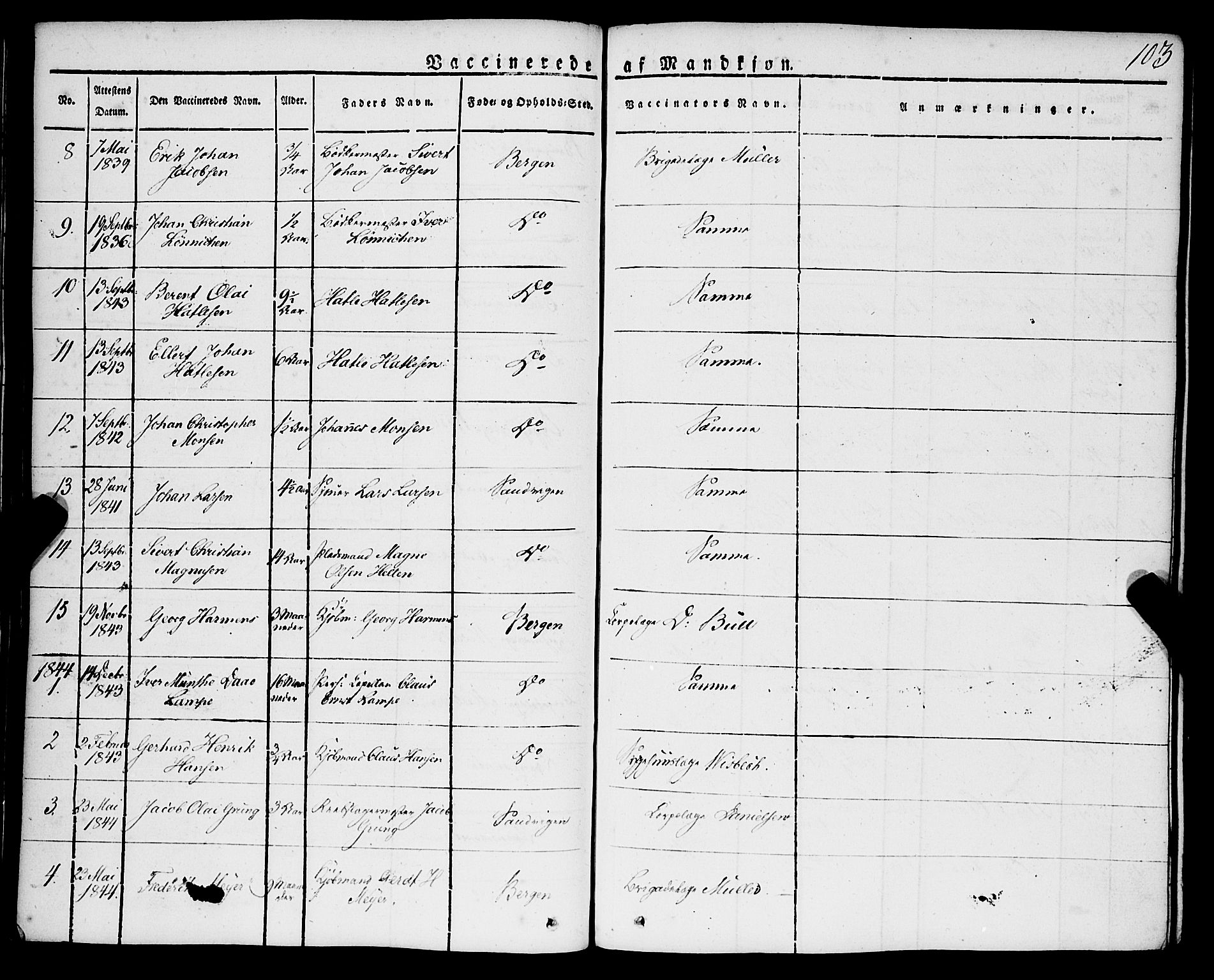 Korskirken sokneprestembete, SAB/A-76101/H/Haa/L0050: Parish register (official) no. F 1, 1821-1869, p. 103