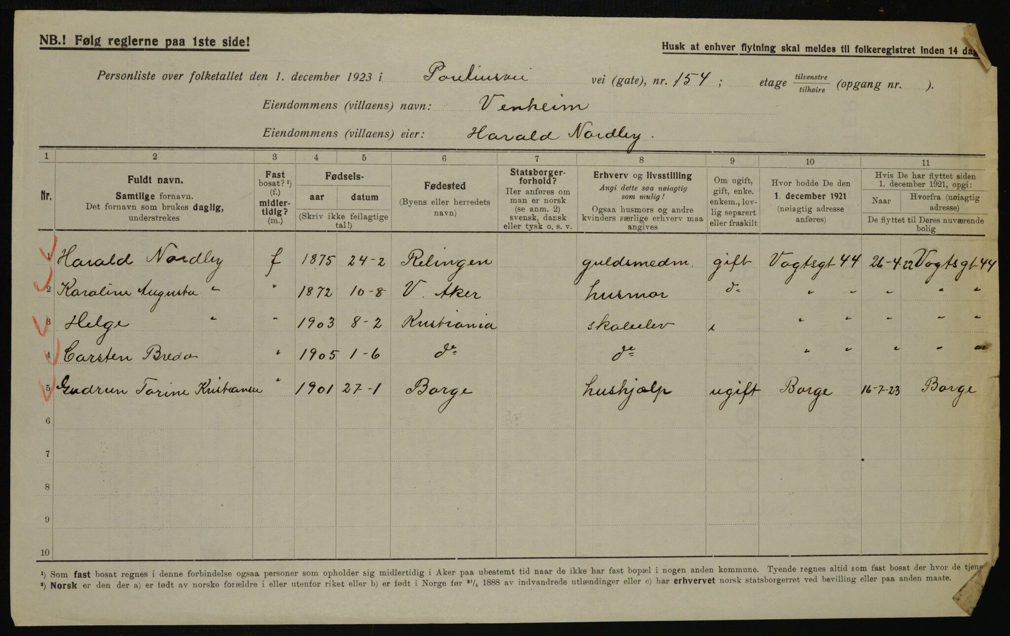 , Municipal Census 1923 for Aker, 1923, p. 43498