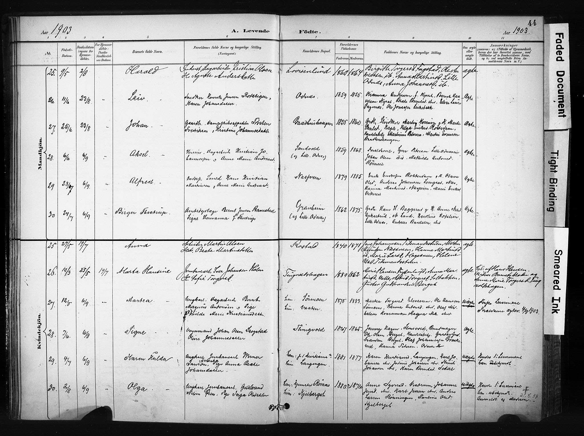 Søndre Land prestekontor, AV/SAH-PREST-122/K/L0004: Parish register (official) no. 4, 1895-1904, p. 44