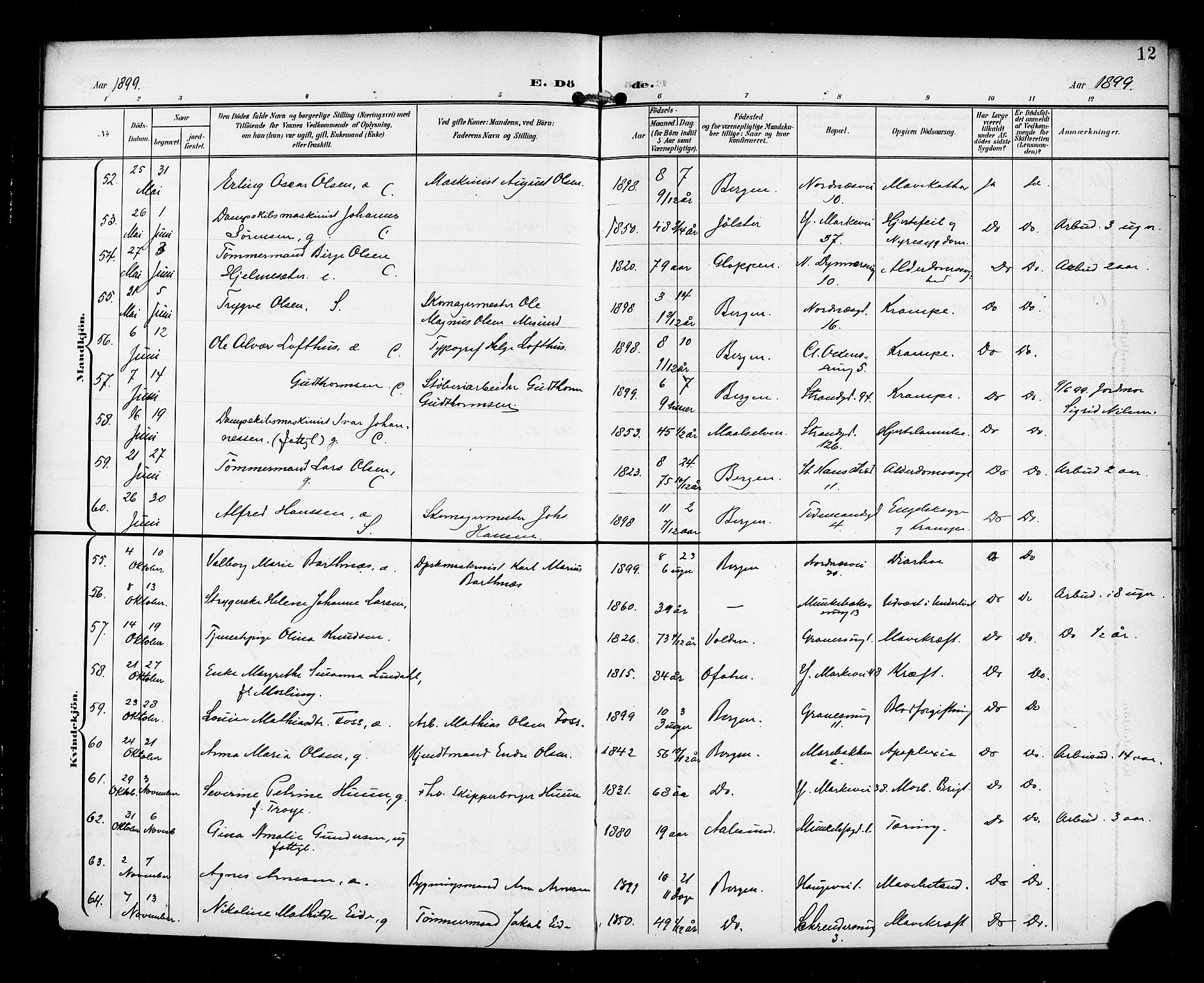 Nykirken Sokneprestembete, AV/SAB-A-77101/H/Haa/L0045: Parish register (official) no. E 5, 1899-1917, p. 12