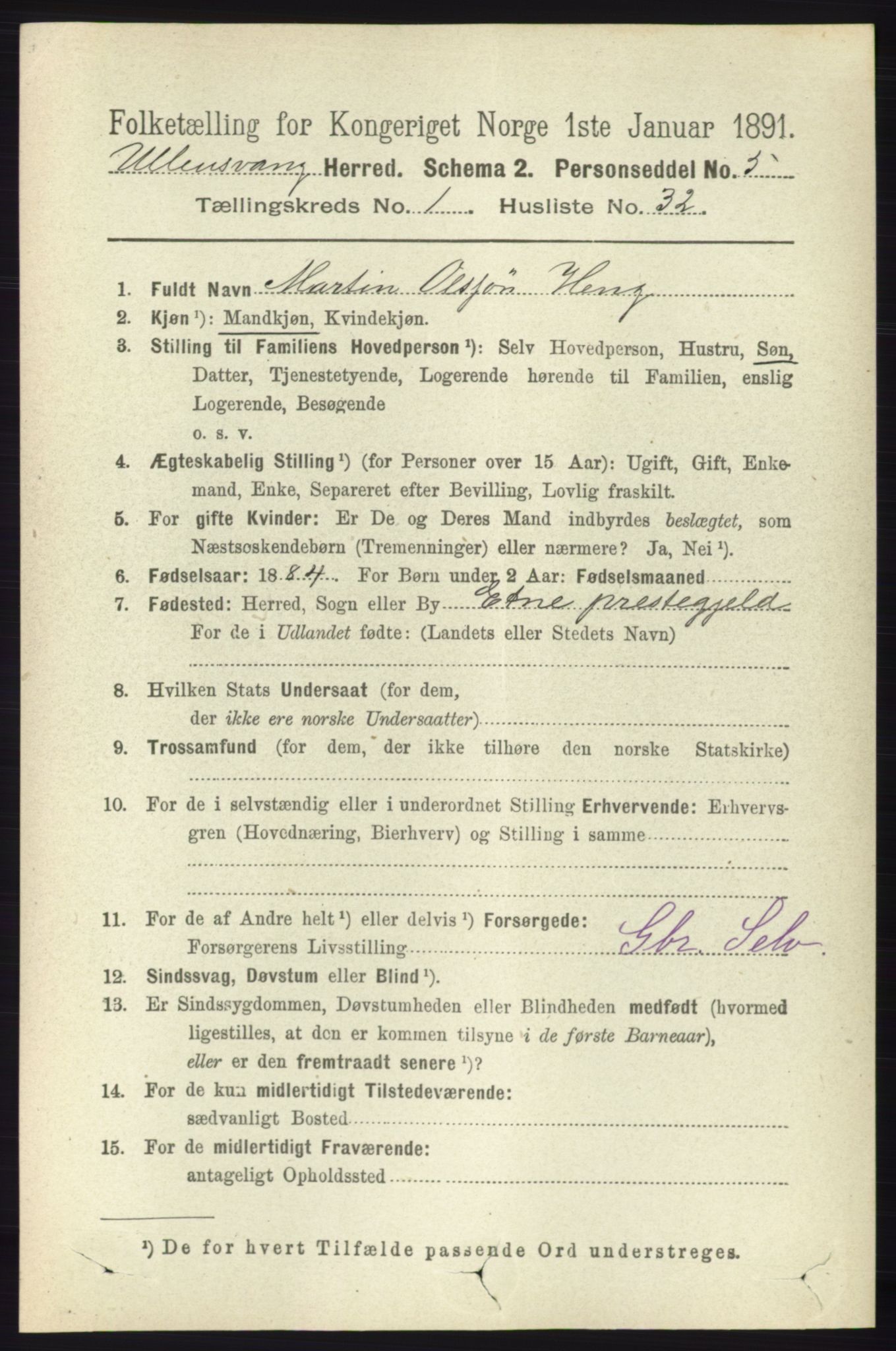 RA, 1891 census for 1230 Ullensvang, 1891, p. 275