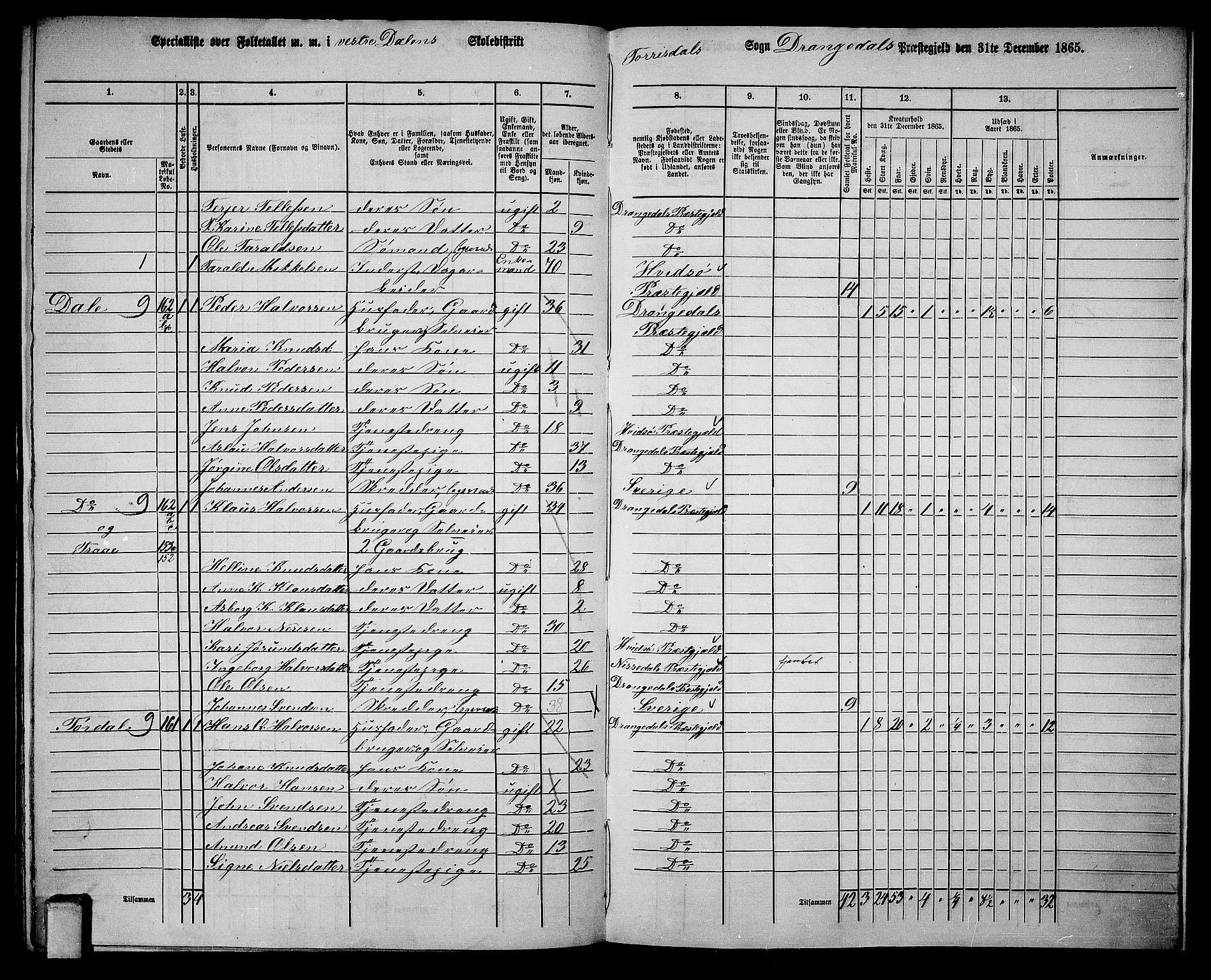 RA, 1865 census for Drangedal, 1865, p. 139