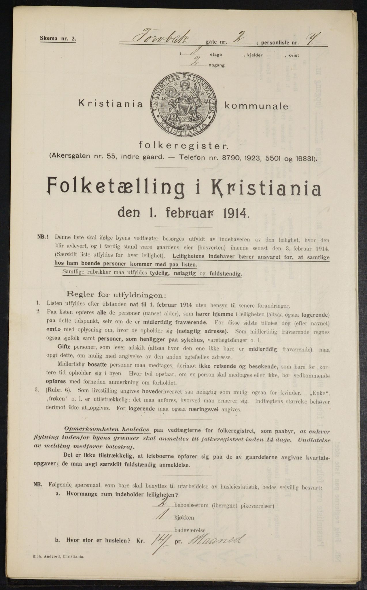 OBA, Municipal Census 1914 for Kristiania, 1914, p. 115833