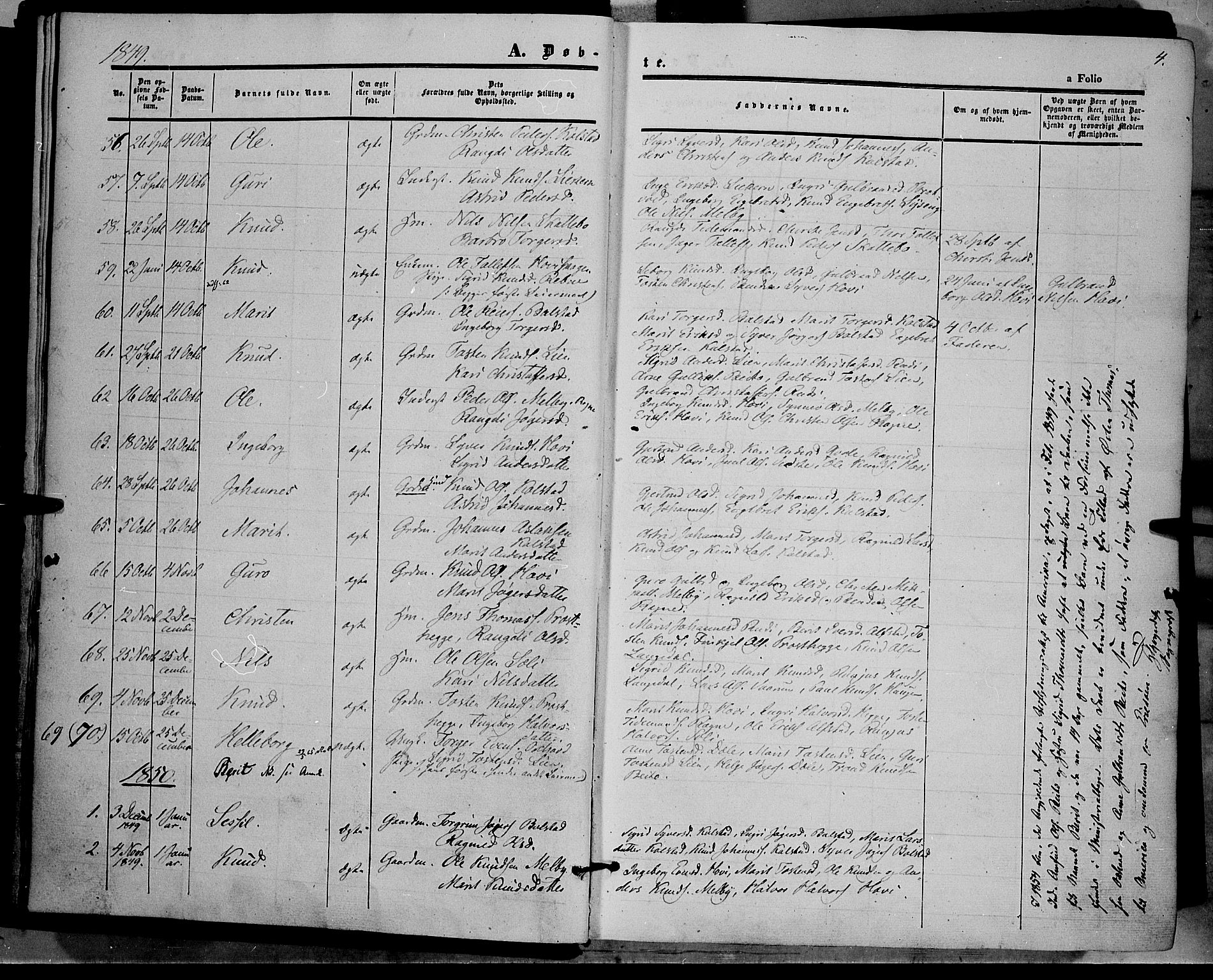 Øystre Slidre prestekontor, SAH/PREST-138/H/Ha/Haa/L0001: Parish register (official) no. 1, 1849-1874, p. 4