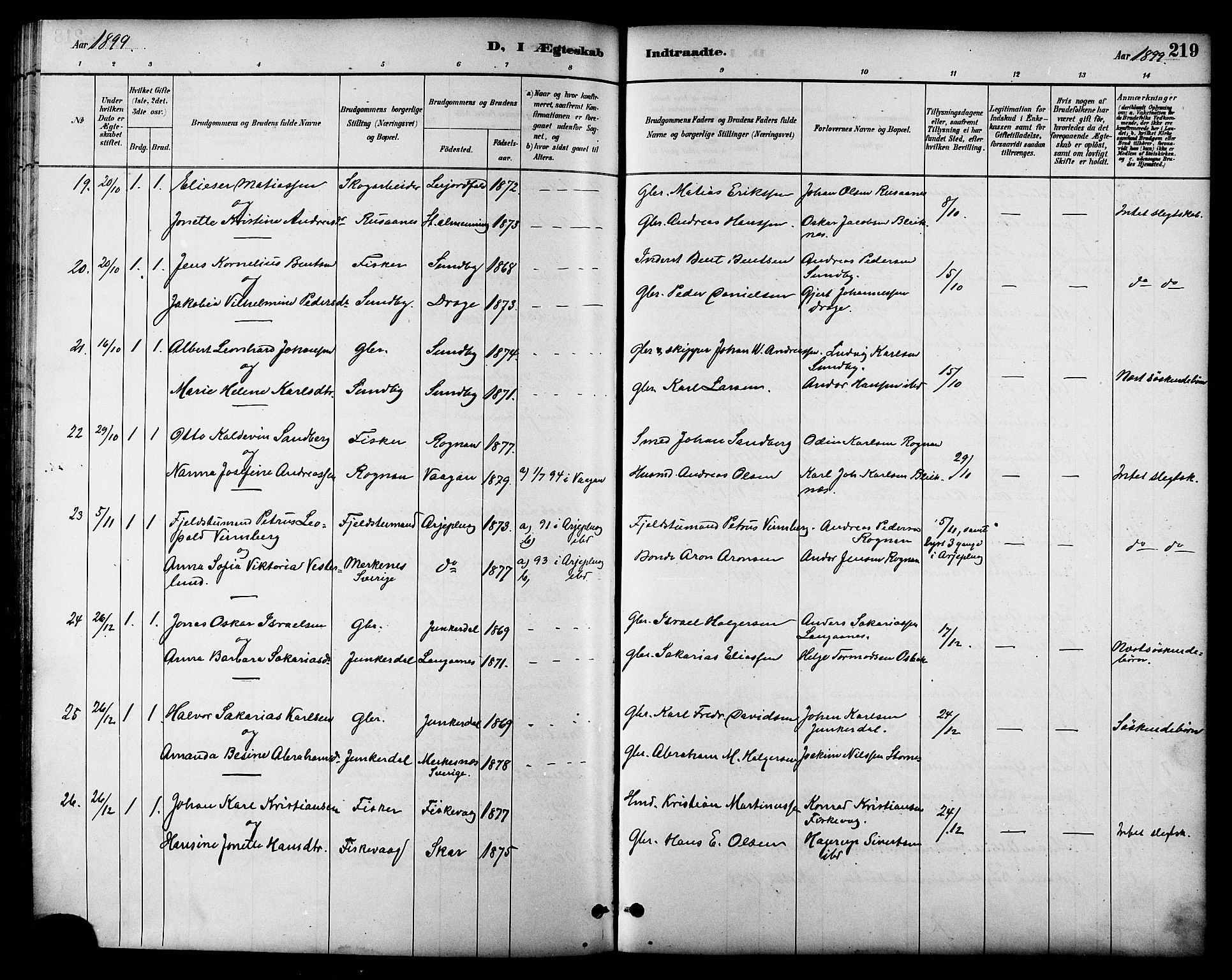 Ministerialprotokoller, klokkerbøker og fødselsregistre - Nordland, AV/SAT-A-1459/847/L0669: Parish register (official) no. 847A09, 1887-1901, p. 219