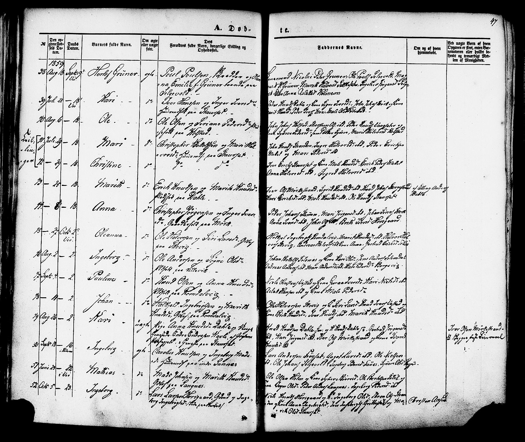 Ministerialprotokoller, klokkerbøker og fødselsregistre - Møre og Romsdal, AV/SAT-A-1454/547/L0603: Parish register (official) no. 547A05, 1846-1877, p. 47