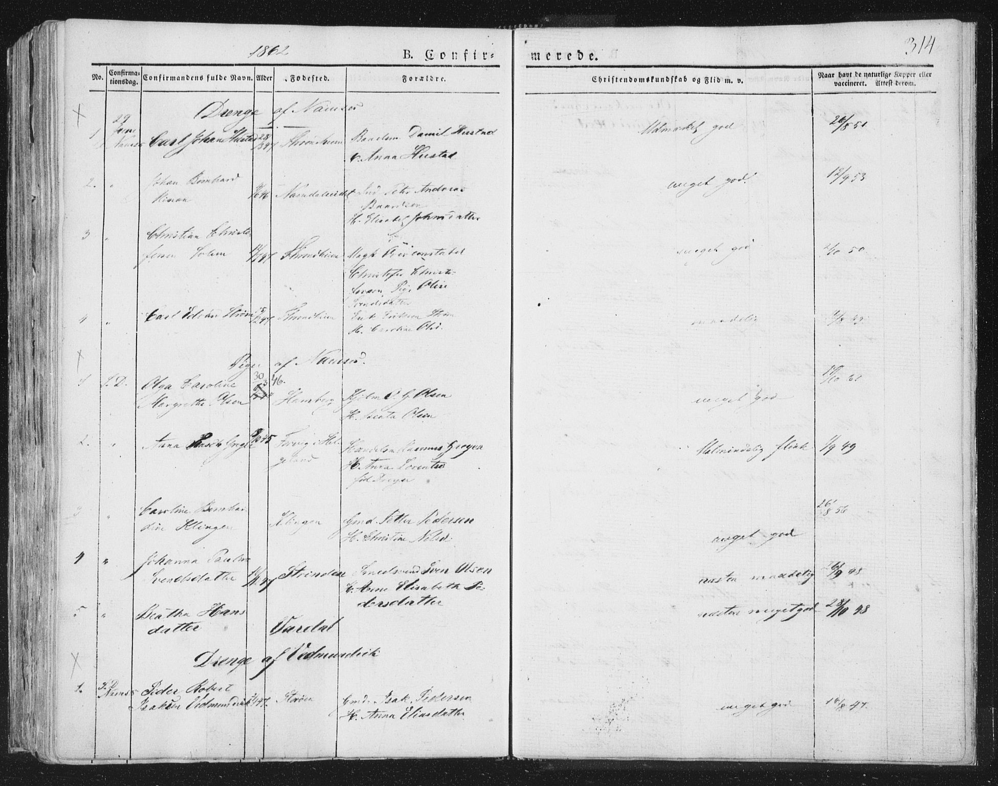 Ministerialprotokoller, klokkerbøker og fødselsregistre - Nord-Trøndelag, SAT/A-1458/764/L0551: Parish register (official) no. 764A07a, 1824-1864, p. 314