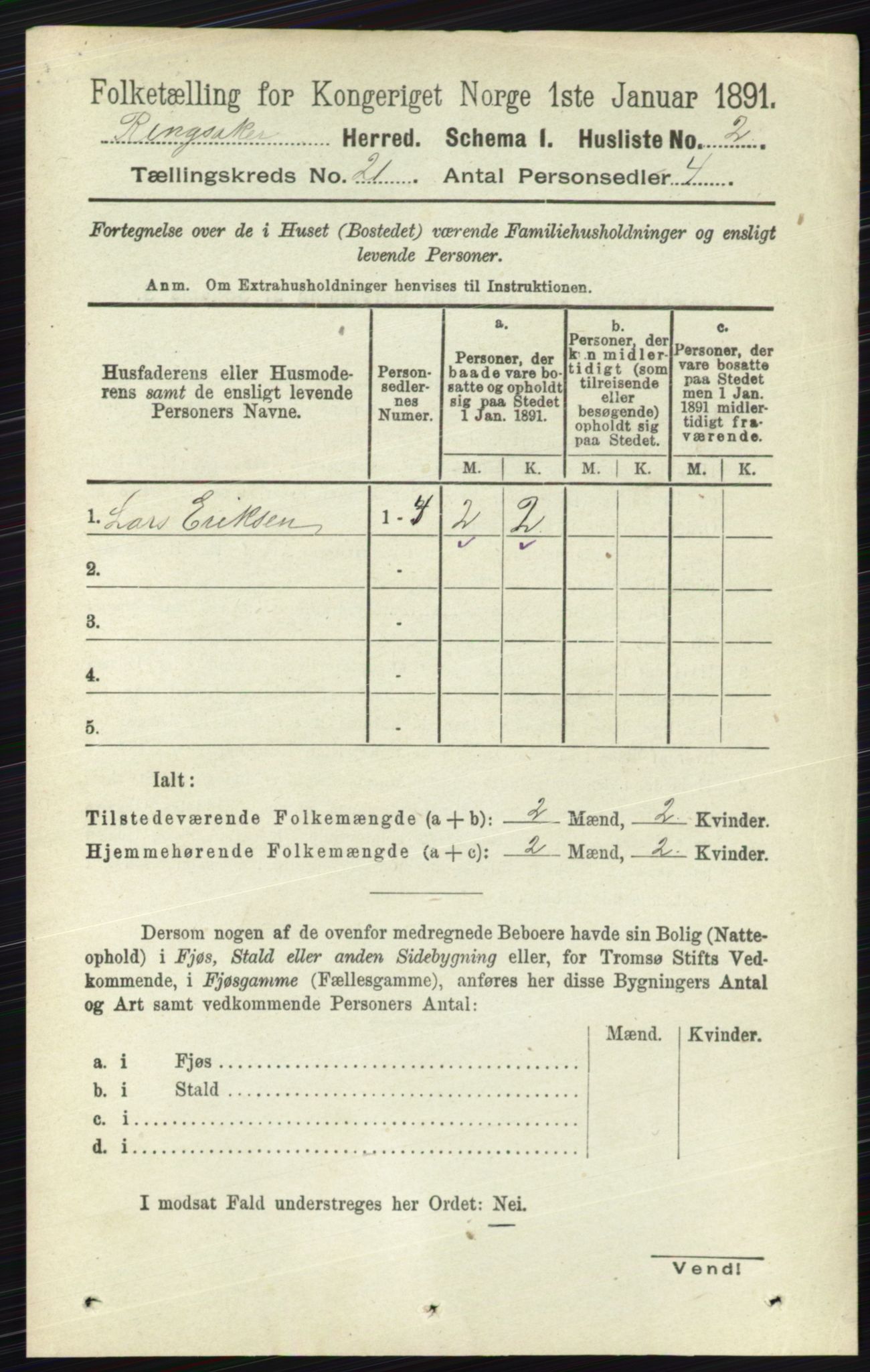 RA, 1891 census for 0412 Ringsaker, 1891, p. 11686