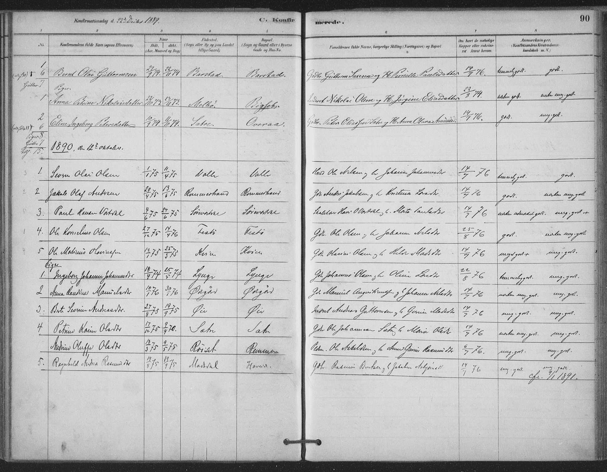 Ministerialprotokoller, klokkerbøker og fødselsregistre - Møre og Romsdal, AV/SAT-A-1454/514/L0199: Parish register (official) no. 514A01, 1878-1912, p. 90