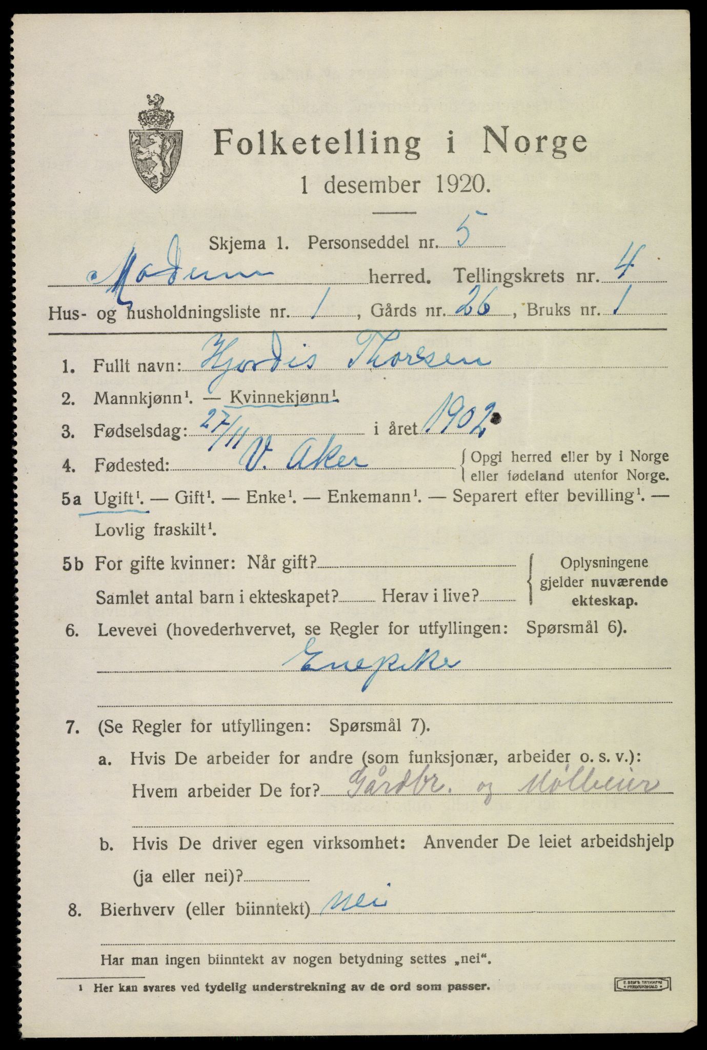 SAKO, 1920 census for Modum, 1920, p. 5293