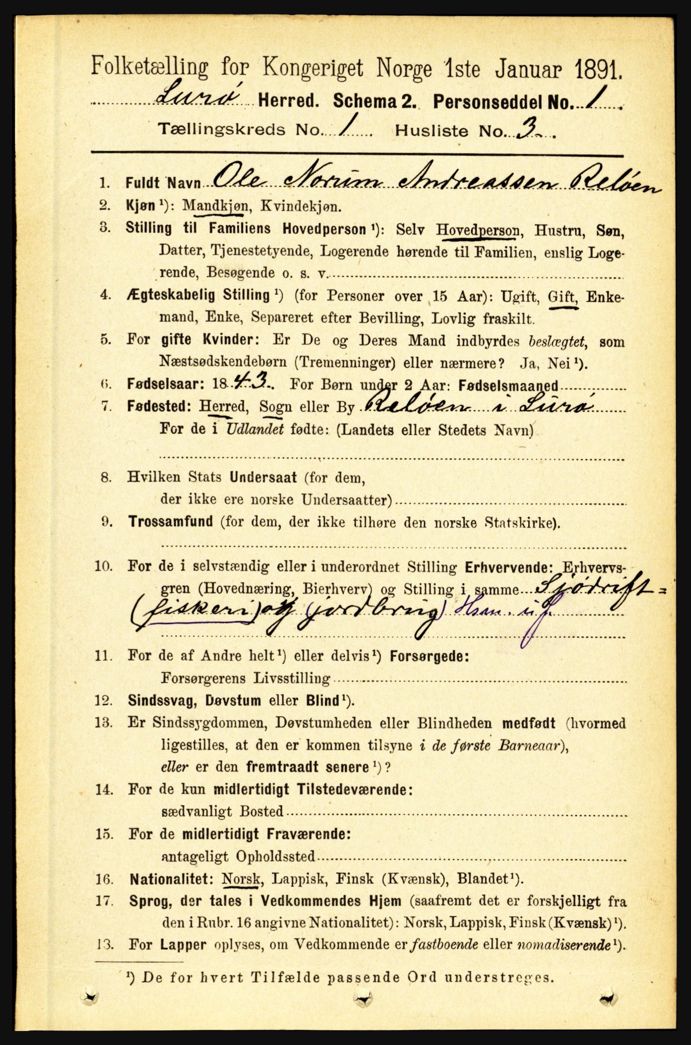 RA, 1891 census for 1834 Lurøy, 1891, p. 112