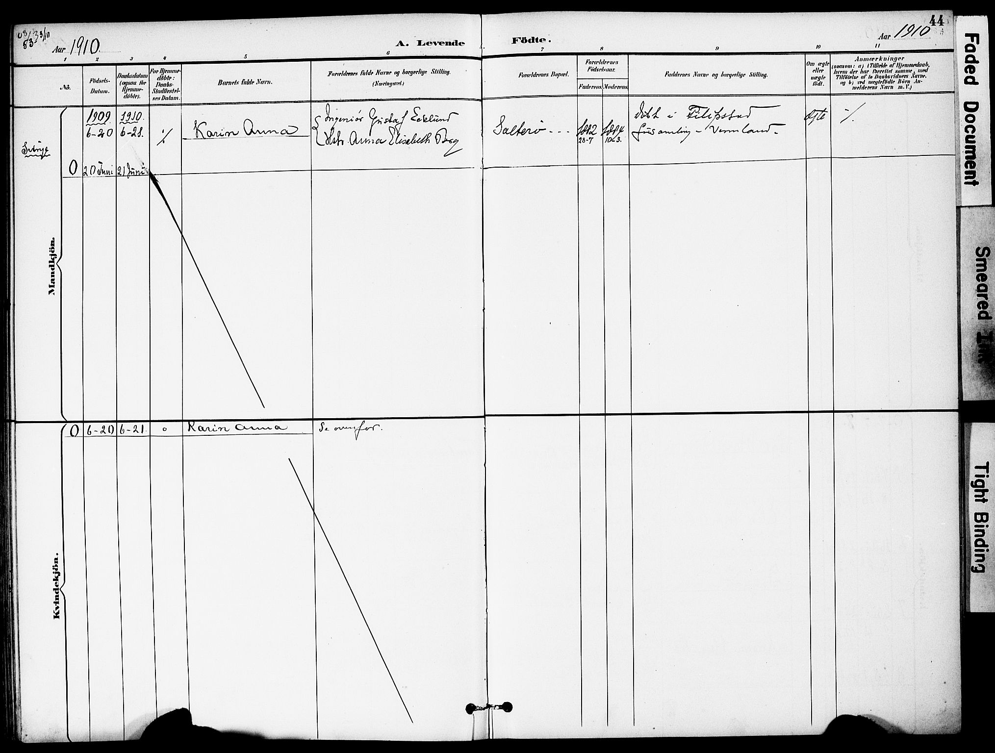 Austre Moland sokneprestkontor, AV/SAK-1111-0001/F/Fa/Fab/L0002: Parish register (official) no. A 2, 1894-1919, p. 44