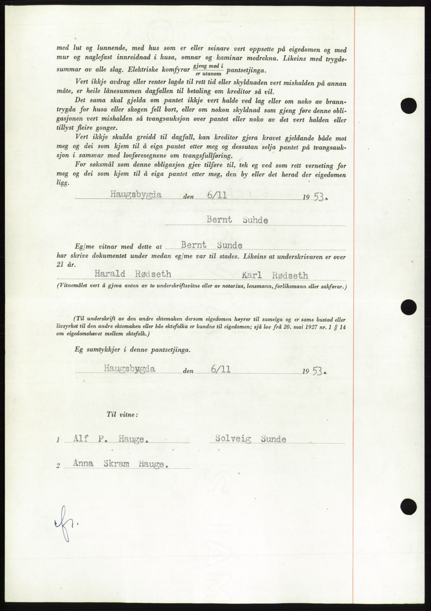 Søre Sunnmøre sorenskriveri, AV/SAT-A-4122/1/2/2C/L0124: Mortgage book no. 12B, 1953-1954, Diary no: : 2824/1953