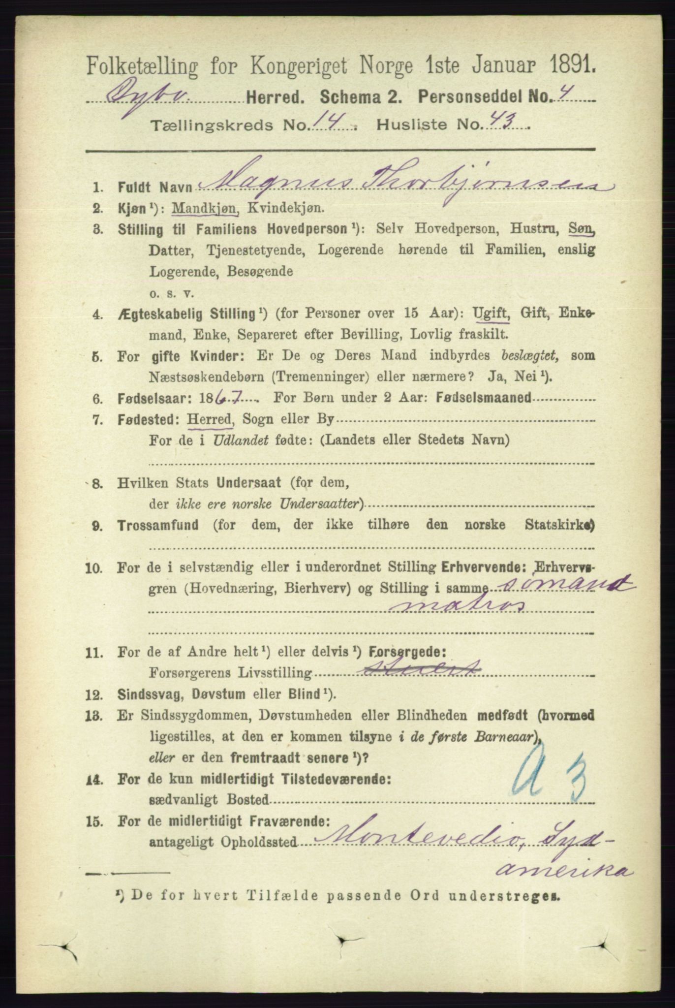 RA, 1891 census for 0915 Dypvåg, 1891, p. 5988